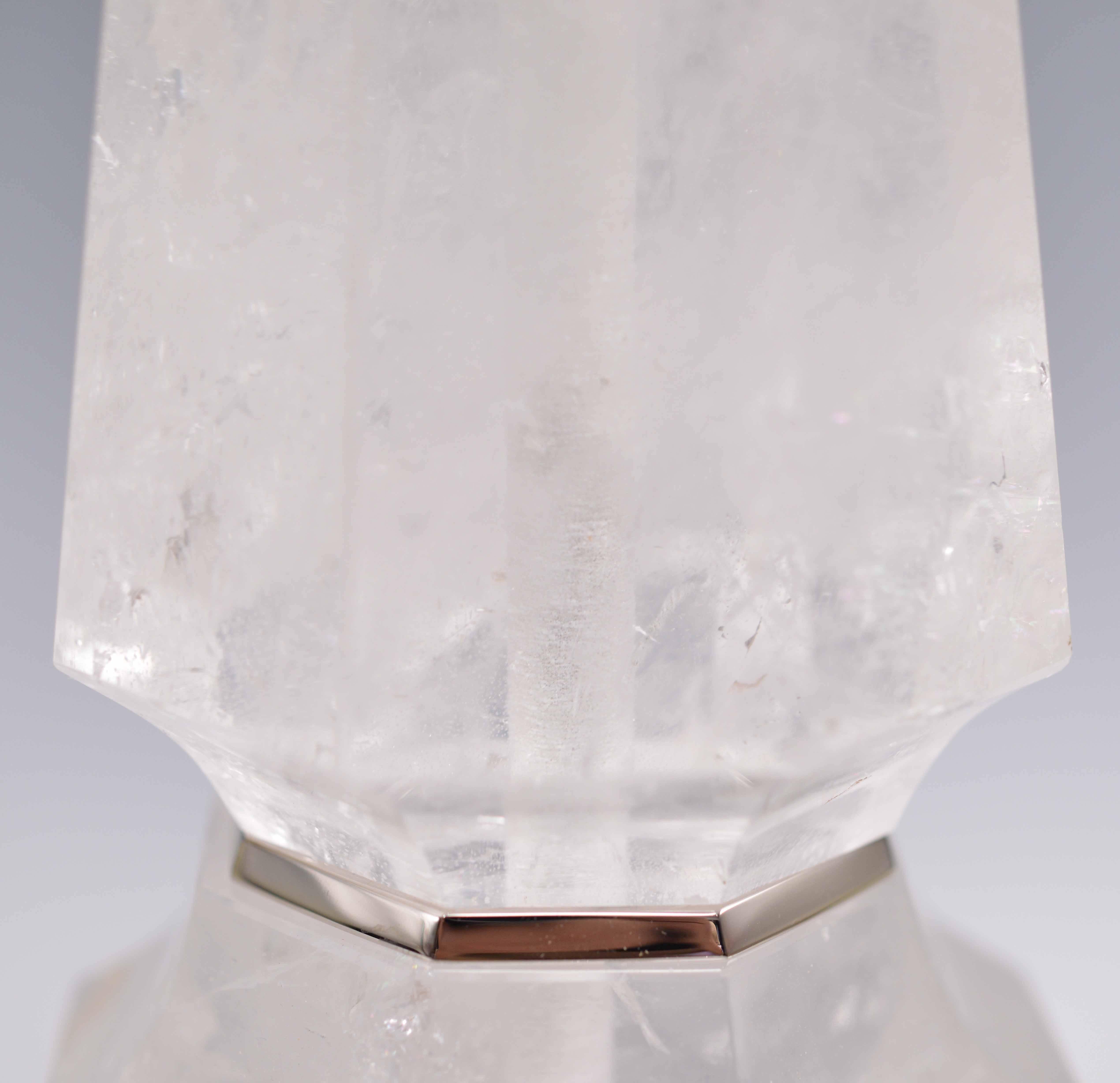 Pair of Elegant Rock Crystal Quartz Table Lamps In Excellent Condition For Sale In New York, NY