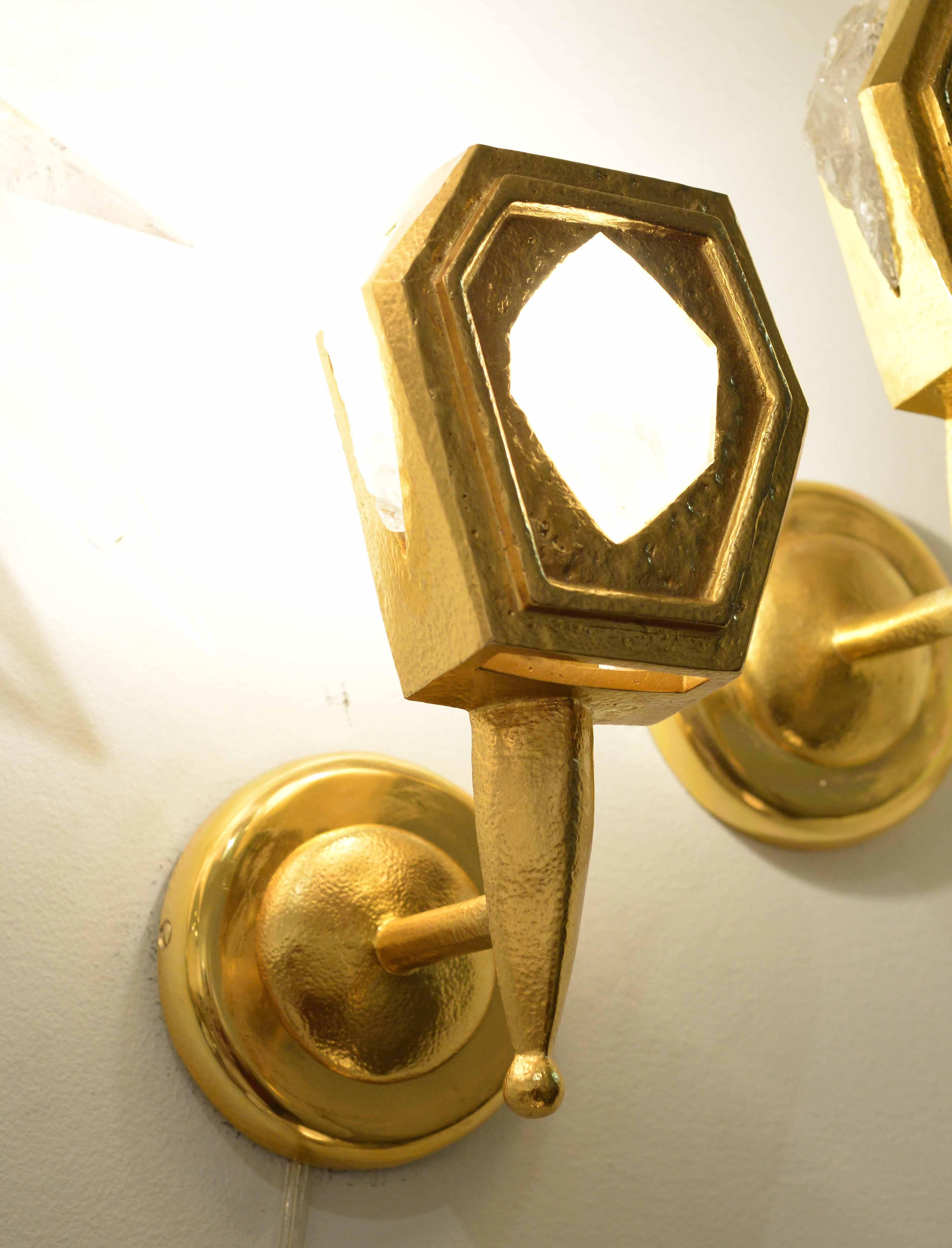 Contemporary Group of Eight Repoussé Gilt Bronze Wall Sconces For Sale