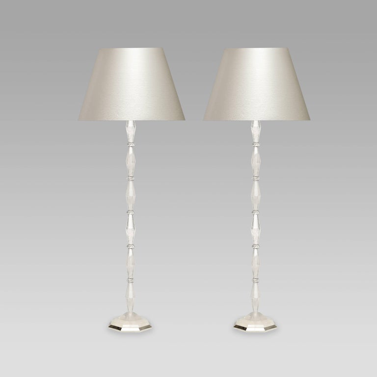 Pair of Carved Diamond Form Rock Crystal Quartz Floor Lamp For Sale at