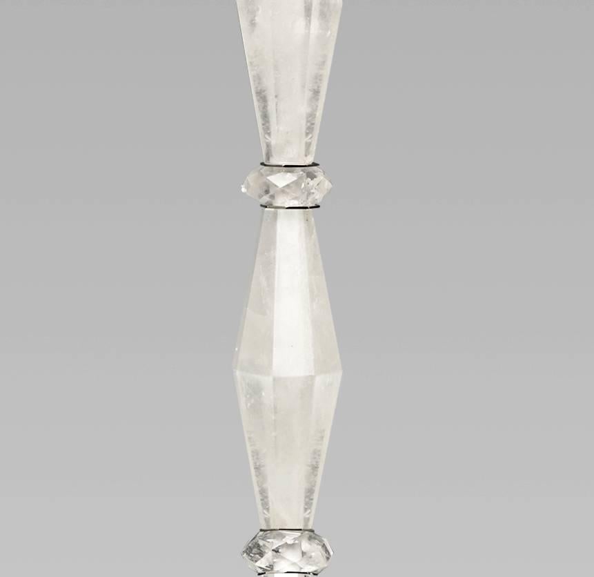 Pair of Carved Diamond Form Rock Crystal Quartz Floor Lamp In Excellent Condition For Sale In New York, NY