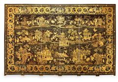 Mid-19th Century Chinese Export Black and Gilt Lacquer Six-Panel Screen