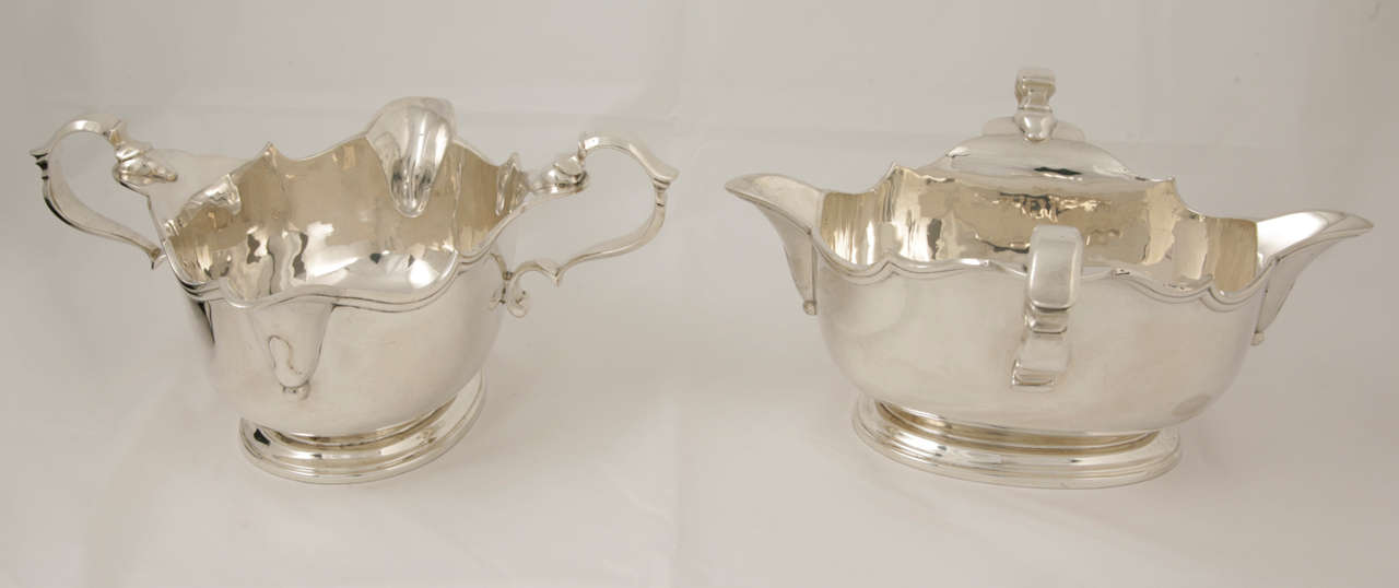 Pair of Large Double-Lipped Sterling Silver Sauceboats 1