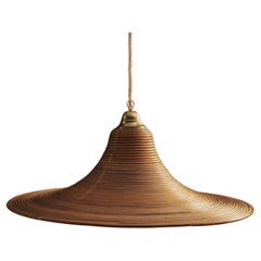 Lampe suspendue cascade en bambou et rotin, Italie, années 1970