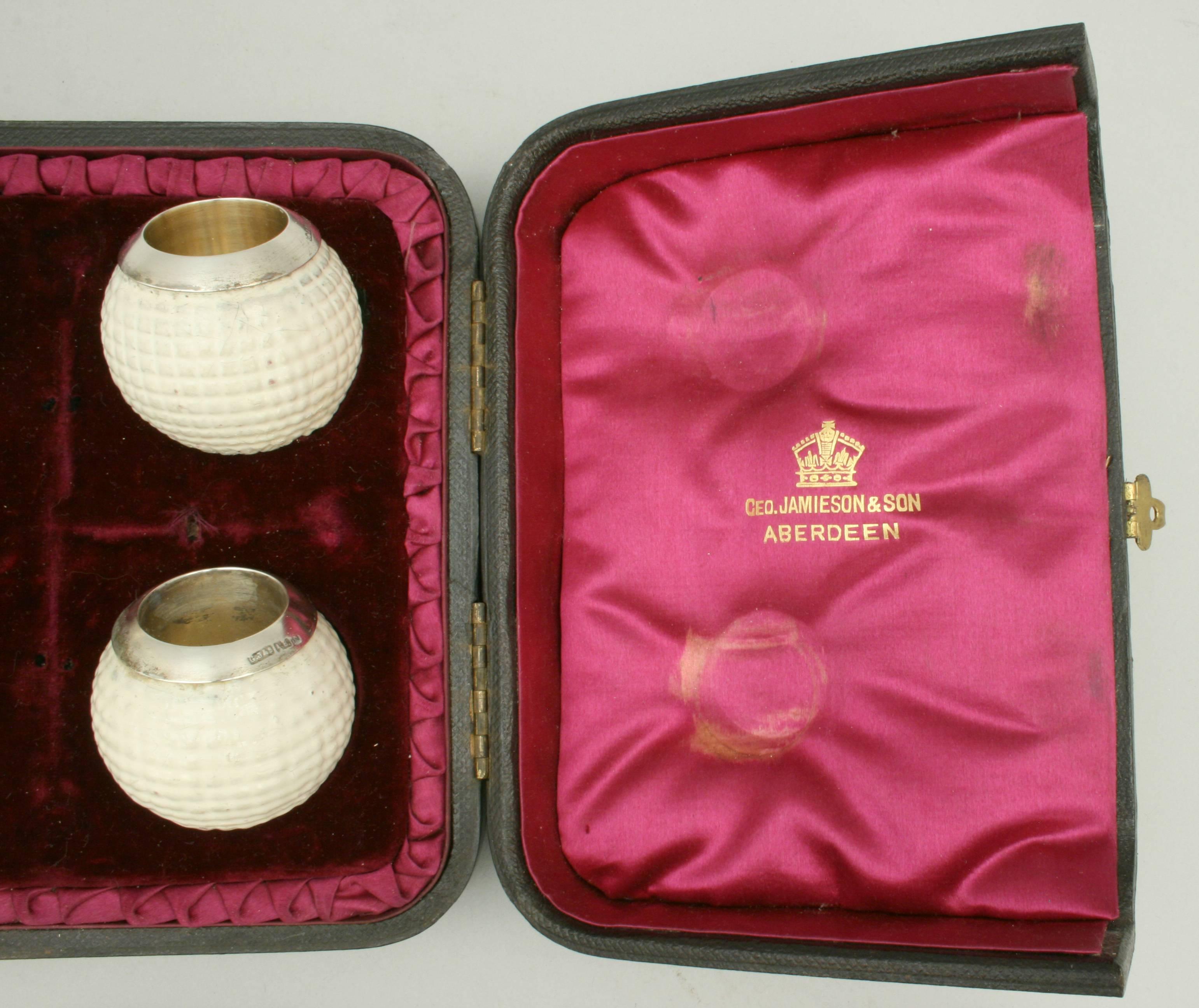 Scottish Antique Set of Golf Ball Salts in Presentation Case