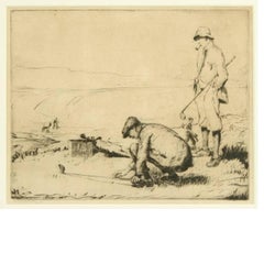 Golfing Picture, Dry Point Etching by John R. Barclay