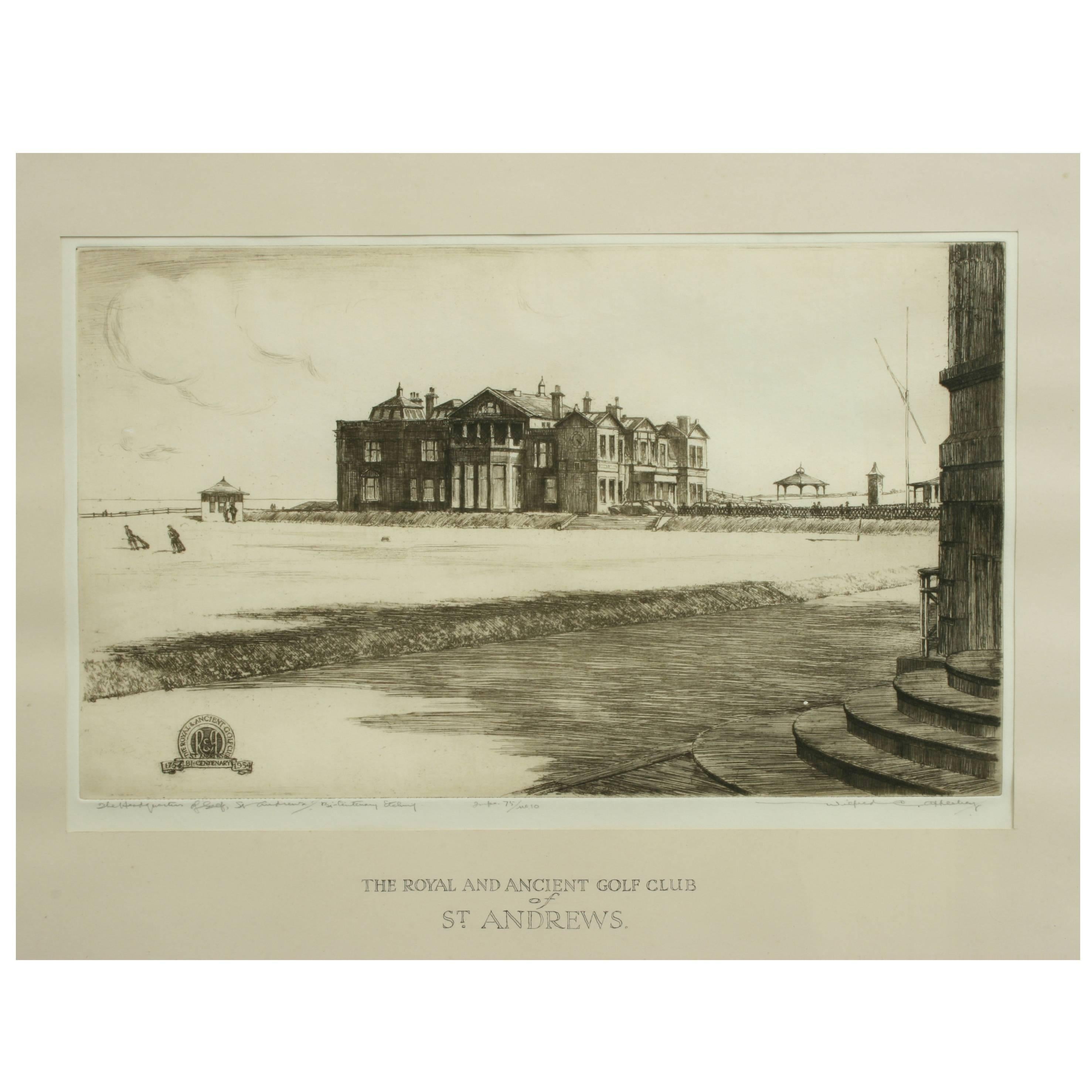St Andrews golf club bicentenary etching.
A rare etching of the Royal and Ancient Golf Club St Andrews Clubhouse, produced as Ltd. edition for the bicentenary.
This is edition, No. 10/75.
In pencil 