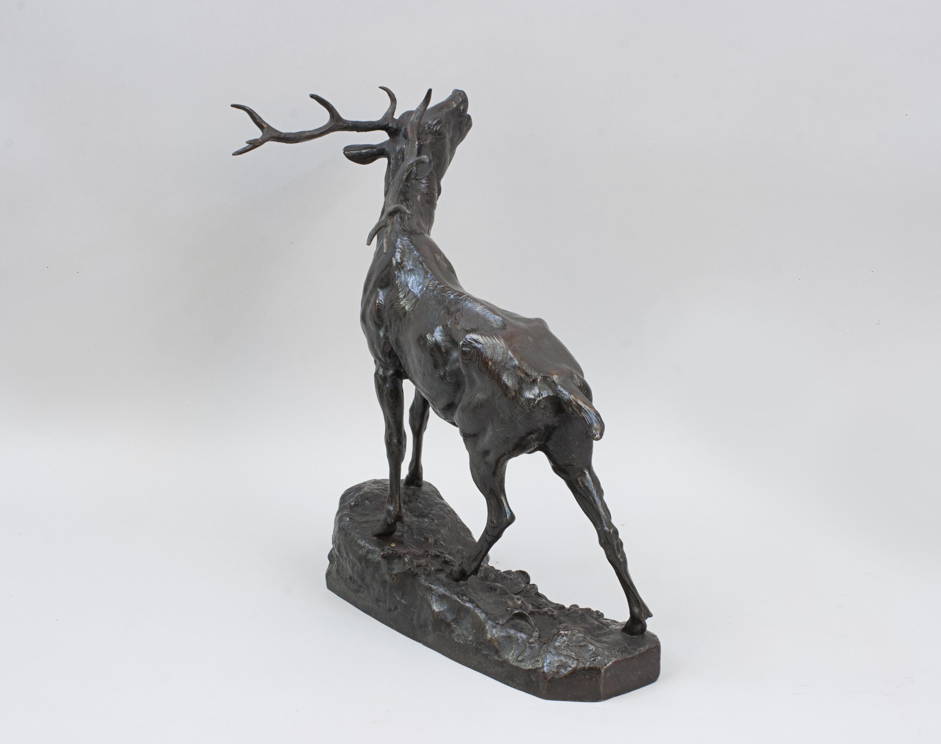 Bronzefigur eines röhrenden Hirsches, C. Valton im Angebot 1