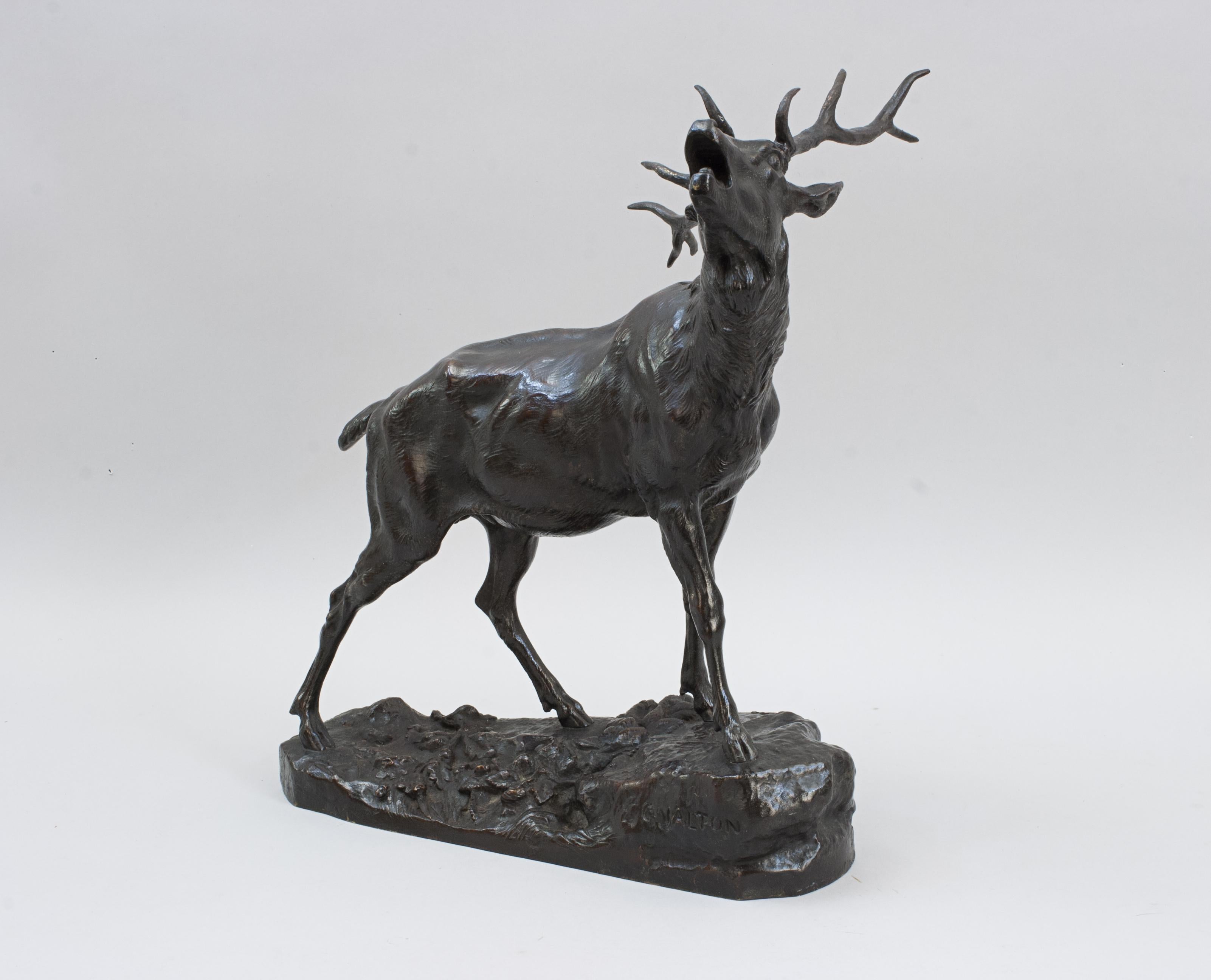Bronzefigur eines röhrenden Hirsches, C. Valton (Französisch) im Angebot