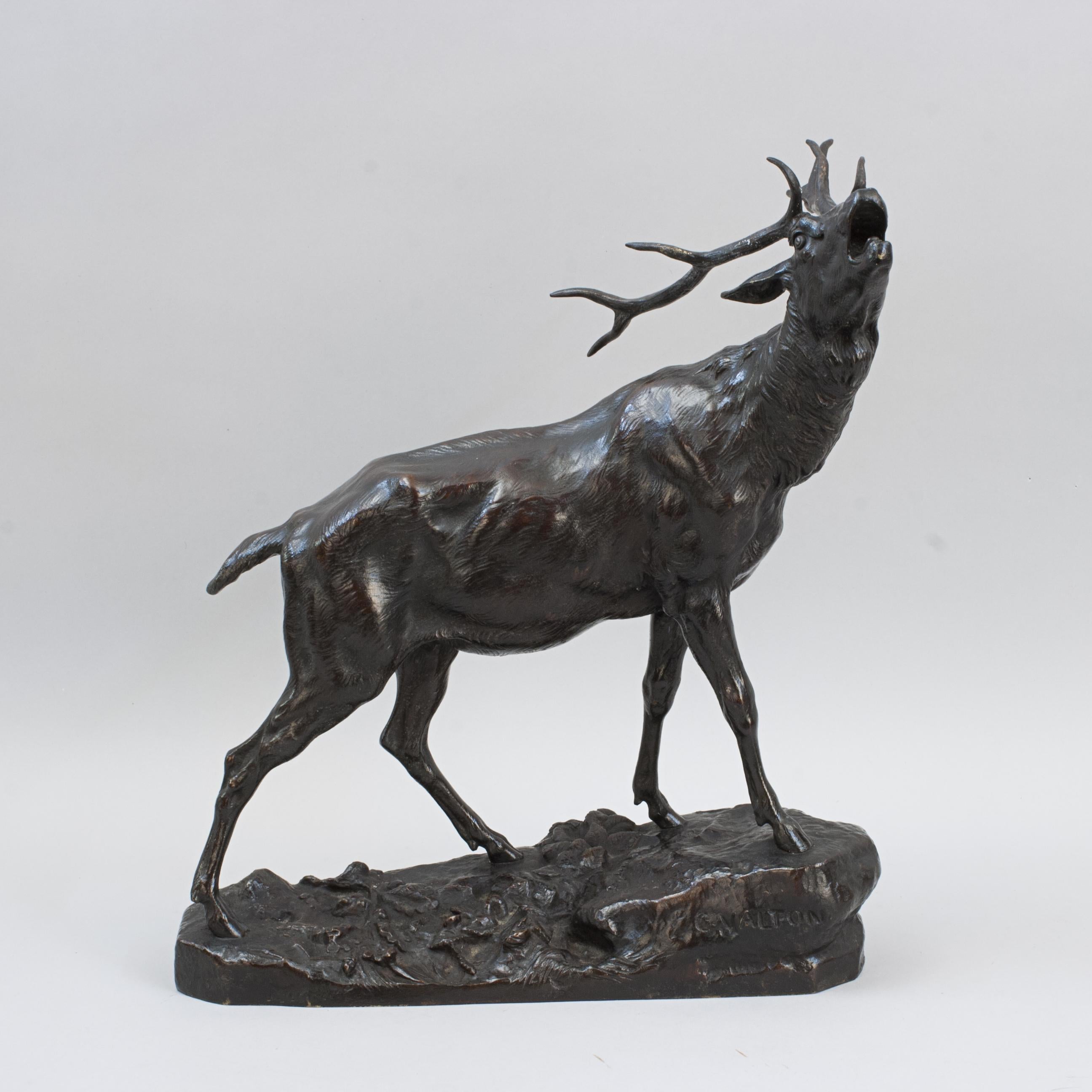 Bronzefigur eines röhrenden Hirsches, C. Valton im Angebot 8