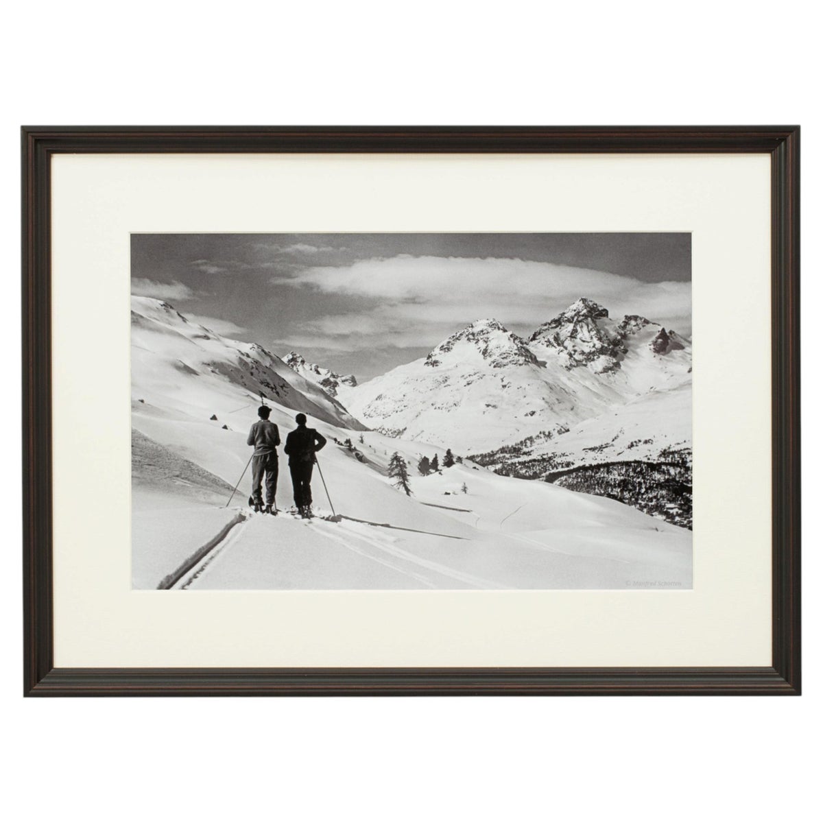Vintage Style Ski Photo, Framed Alpine Ski Photograph, Panoramic View, large.