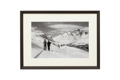 Foto de esquí de estilo vintage, fotografía enmarcada de esquí alpino, vista panorámica, tamaño grande.
