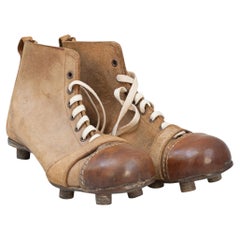 Vintage Pair Of Leather Football / Rugby Boots