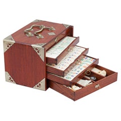 Vintage Mahjong Set In Painted Hardwood Box With Drawers