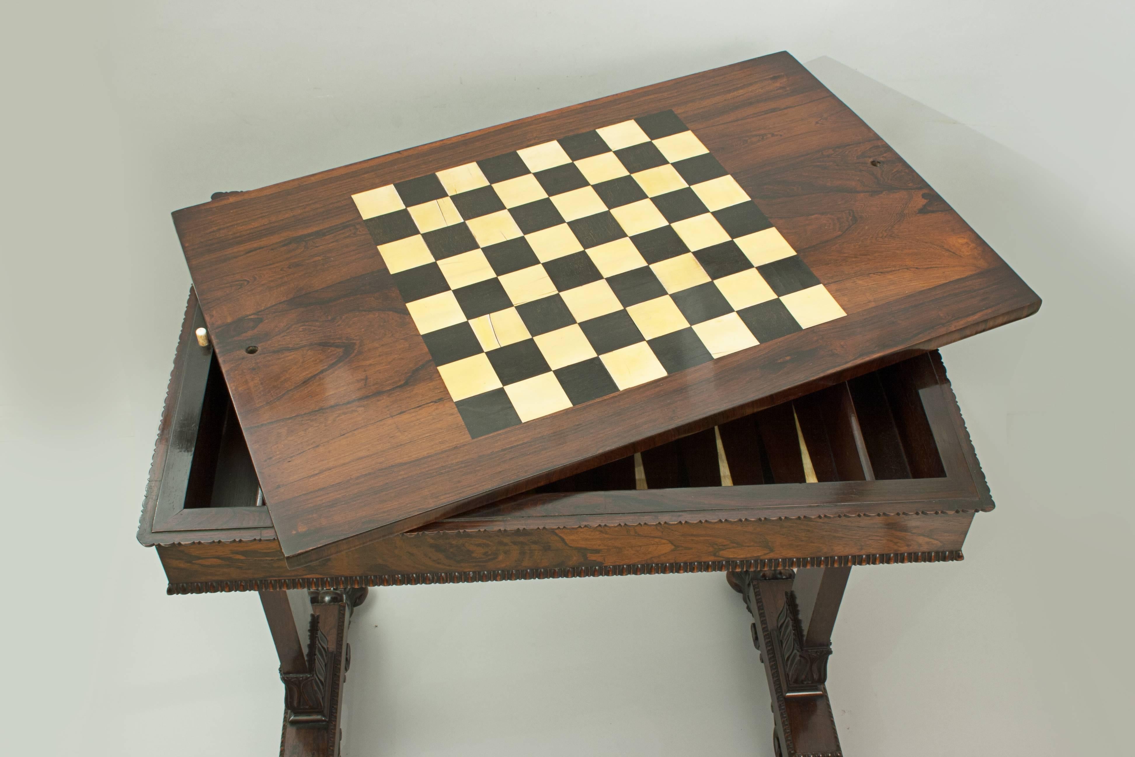 Rosewood Games Table for Chess, Droughts and Backgammon In Good Condition In Oxfordshire, GB