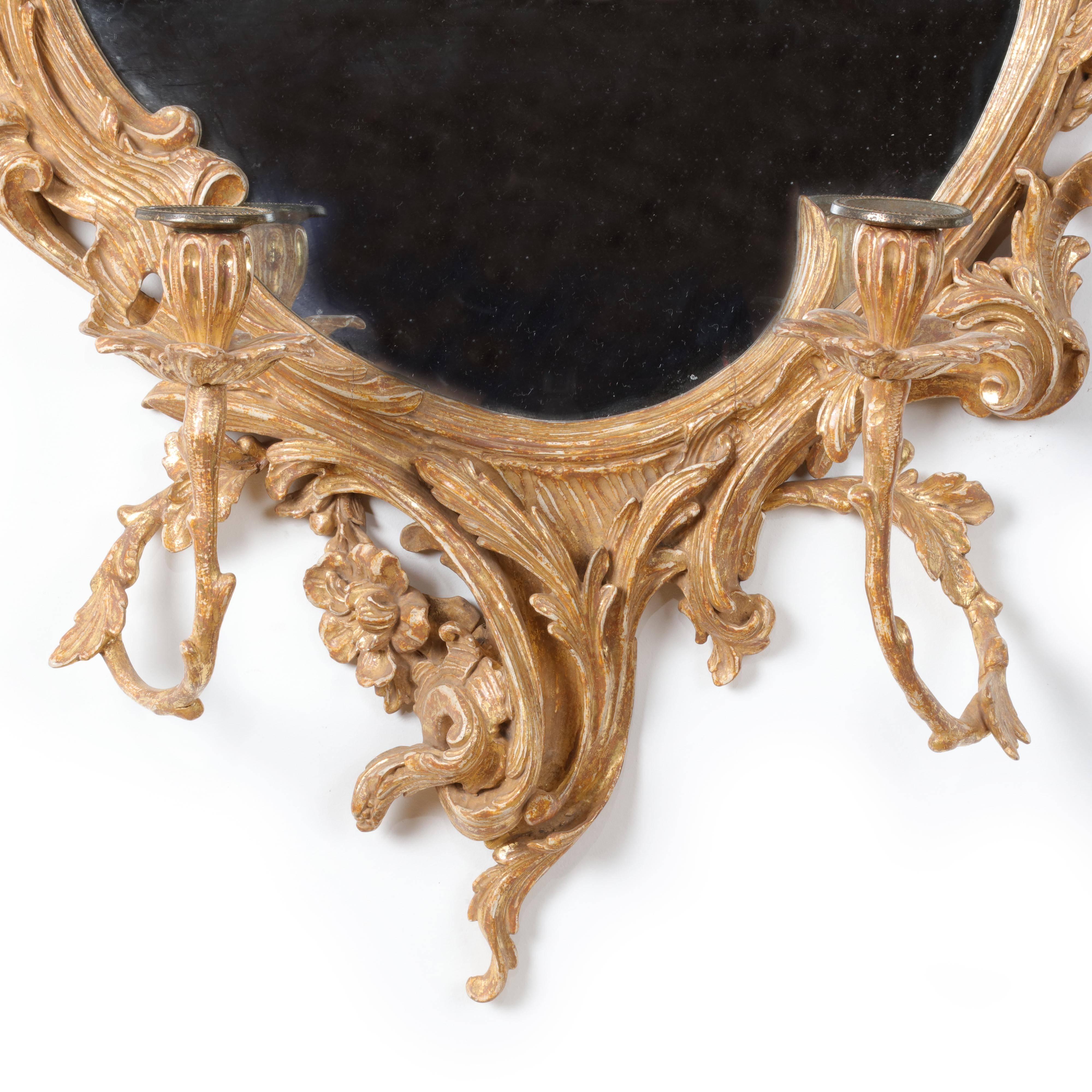 English George III Carved Giltwood Girandole Mirror Attributed to John Linnell