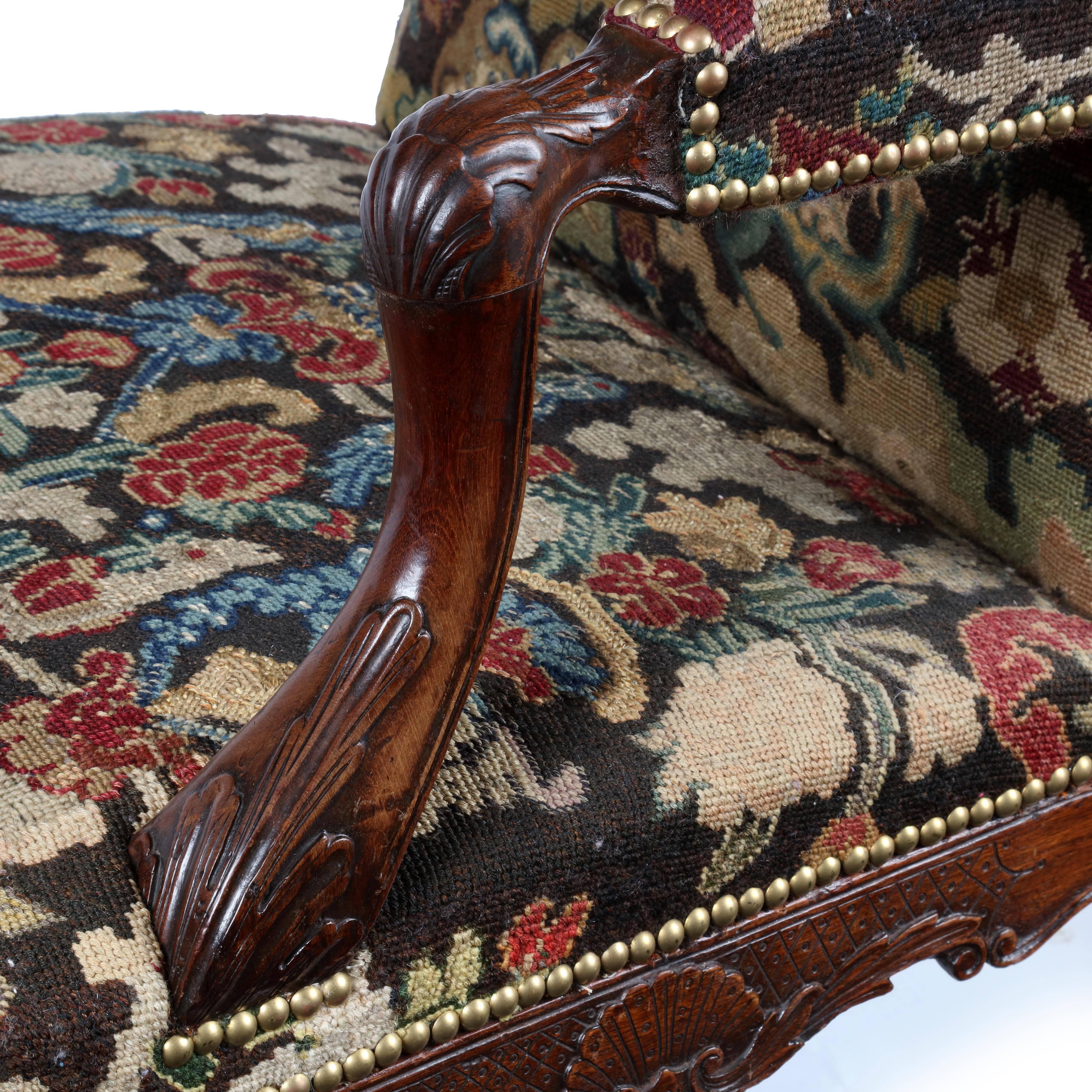 George II Carved Mahogany and Needlework Gainsborough Chair In Excellent Condition For Sale In Knutsford, GB