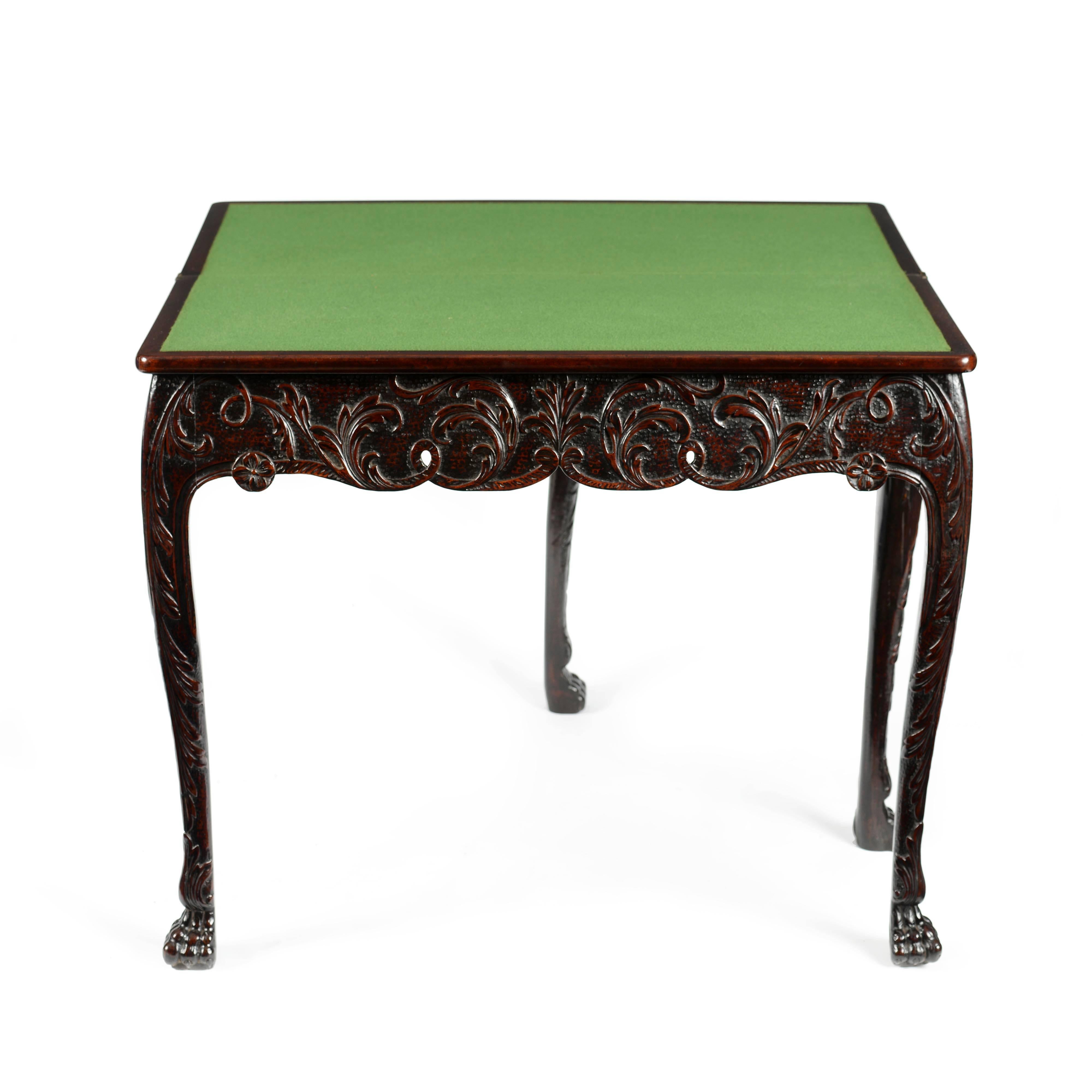 Irish George III Carved Mahogany Card Table In Excellent Condition In Knutsford, GB