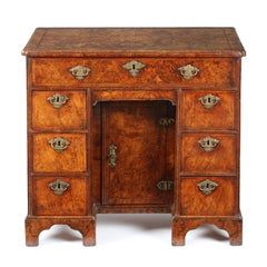 Queen Anne Burr Walnut Secretaire Kneehole Desk