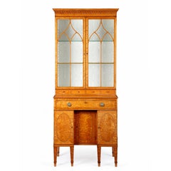 George III Satinwood Secretaire Cabinet Attributed to Thomas Sheraton