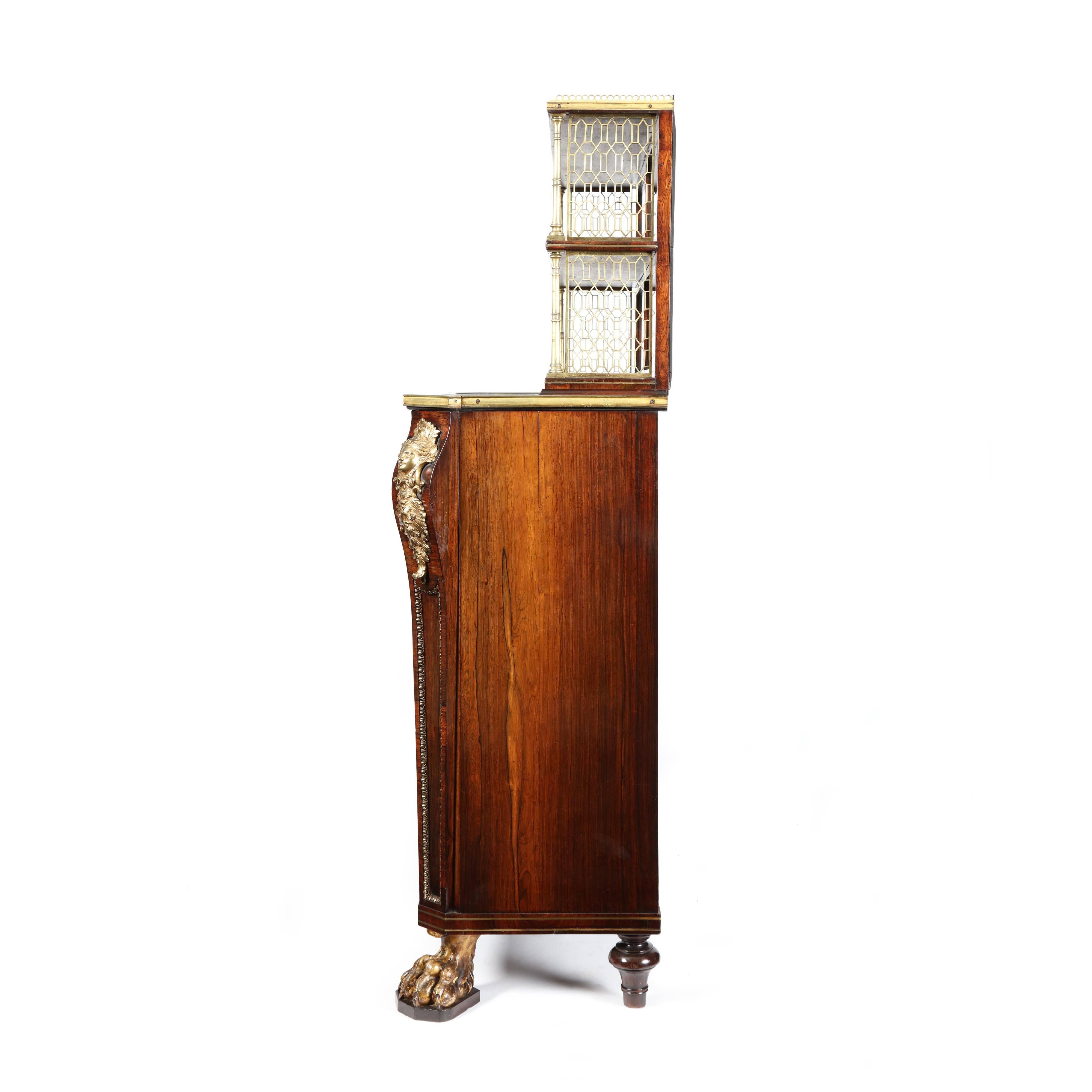 Regency Pair of George III Rosewood & Brass Inlaid Side Cabinets John Mclean Attributed For Sale