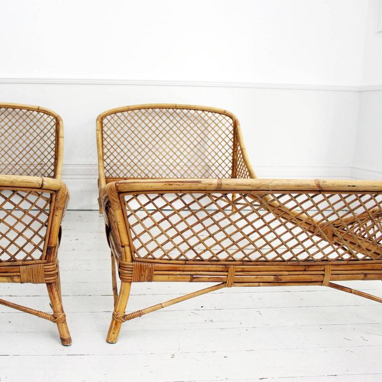 Pair of 1950s MidCentury Modern Rattan and Bamboo French Beds by Louis