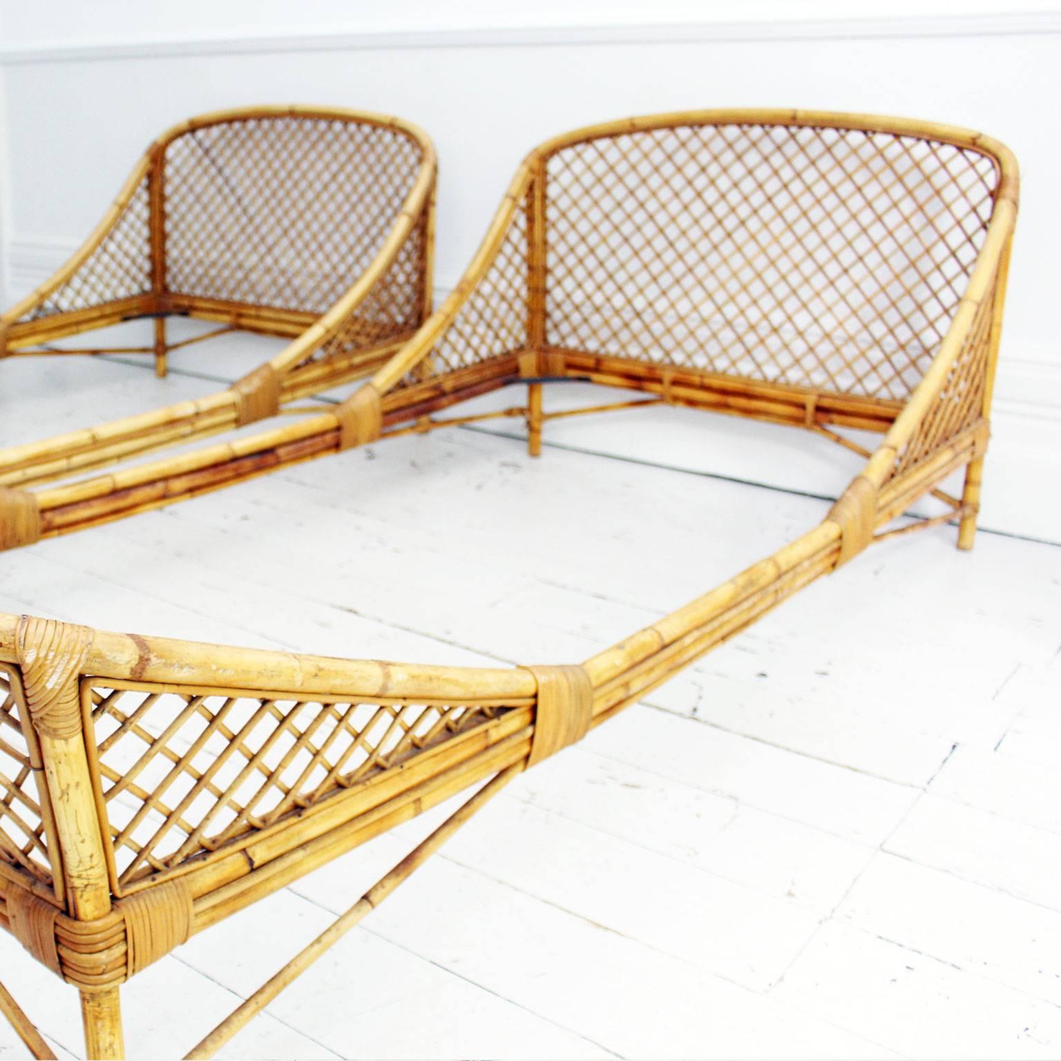 20th Century Pair of 1950s Mid-Century Modern Rattan and Bamboo French Beds by Louis Sognot