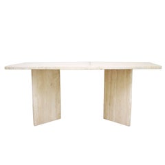 Large 1970s French Travertine Marble Eight-Ten Seat Dining Table