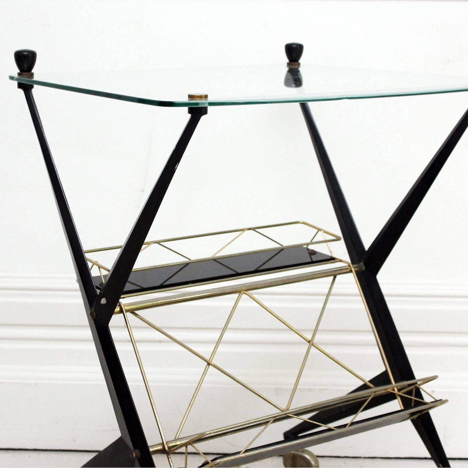  1950s Italian Angelo Ostuni Geometric Drinks Trolley Bar Cart In Excellent Condition In Kent, GB