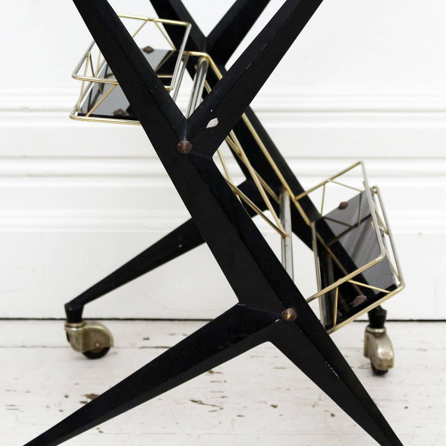 Metal  1950s Italian Angelo Ostuni Geometric Drinks Trolley Bar Cart