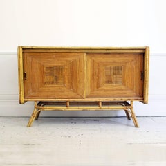 1960s, Parquetry Rattan and Bamboo Sideboard in the French 'Riviera' Style
