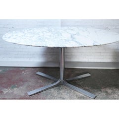 1970s Oval Carrara White Marble Ligne Roset Dining Table with Aluminium Base