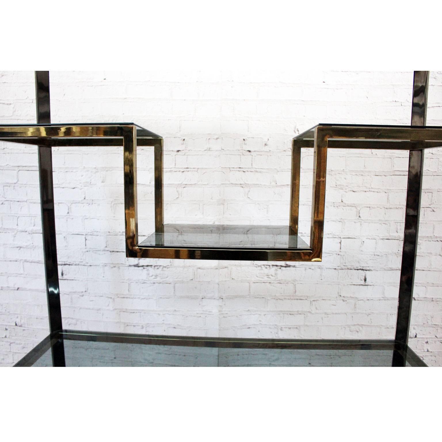 French 1970s Brass and Smoked Metal Large Etagere by Guy Lefevre for Maison Jansen
