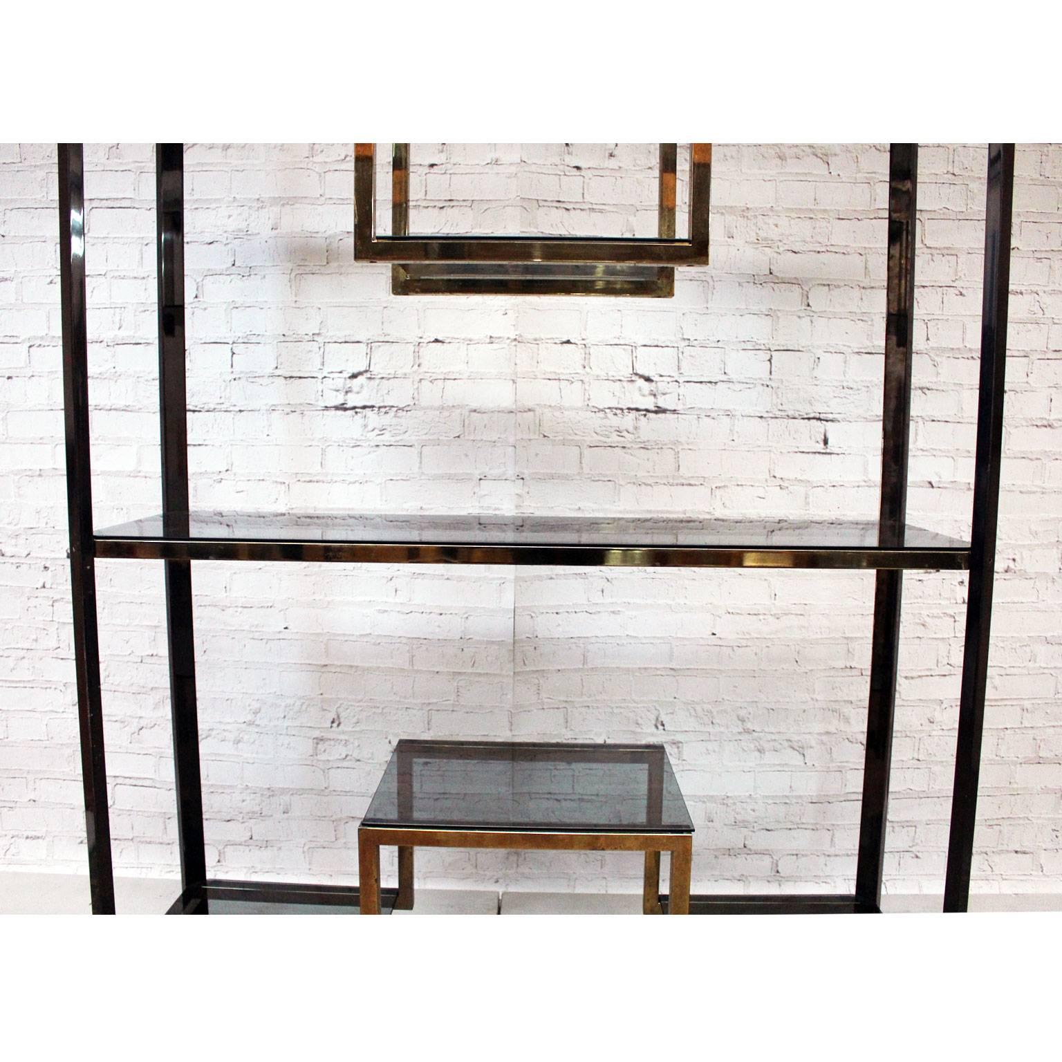 Late 20th Century 1970s Brass and Smoked Metal Large Etagere by Guy Lefevre for Maison Jansen