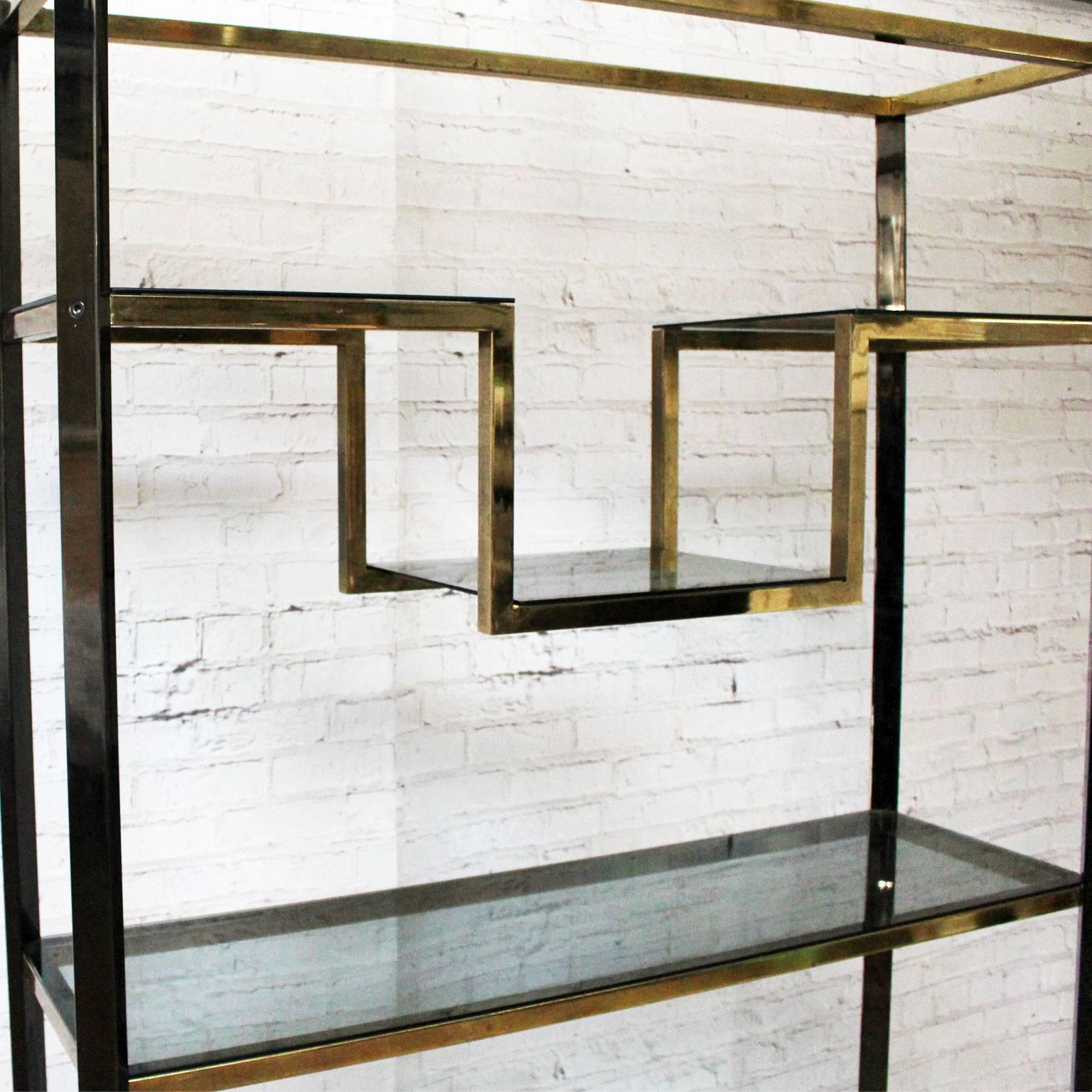 1970s Brass and Smoked Metal Large Etagere by Guy Lefevre for Maison Jansen In Excellent Condition In Kent, GB