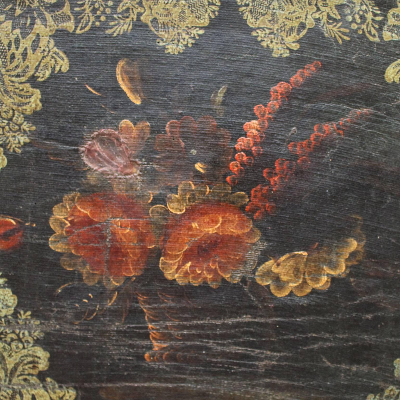 Set of Four 17th Century, Spanish Oil on Hessian Wall Covering Paintings In Excellent Condition In Kent, GB