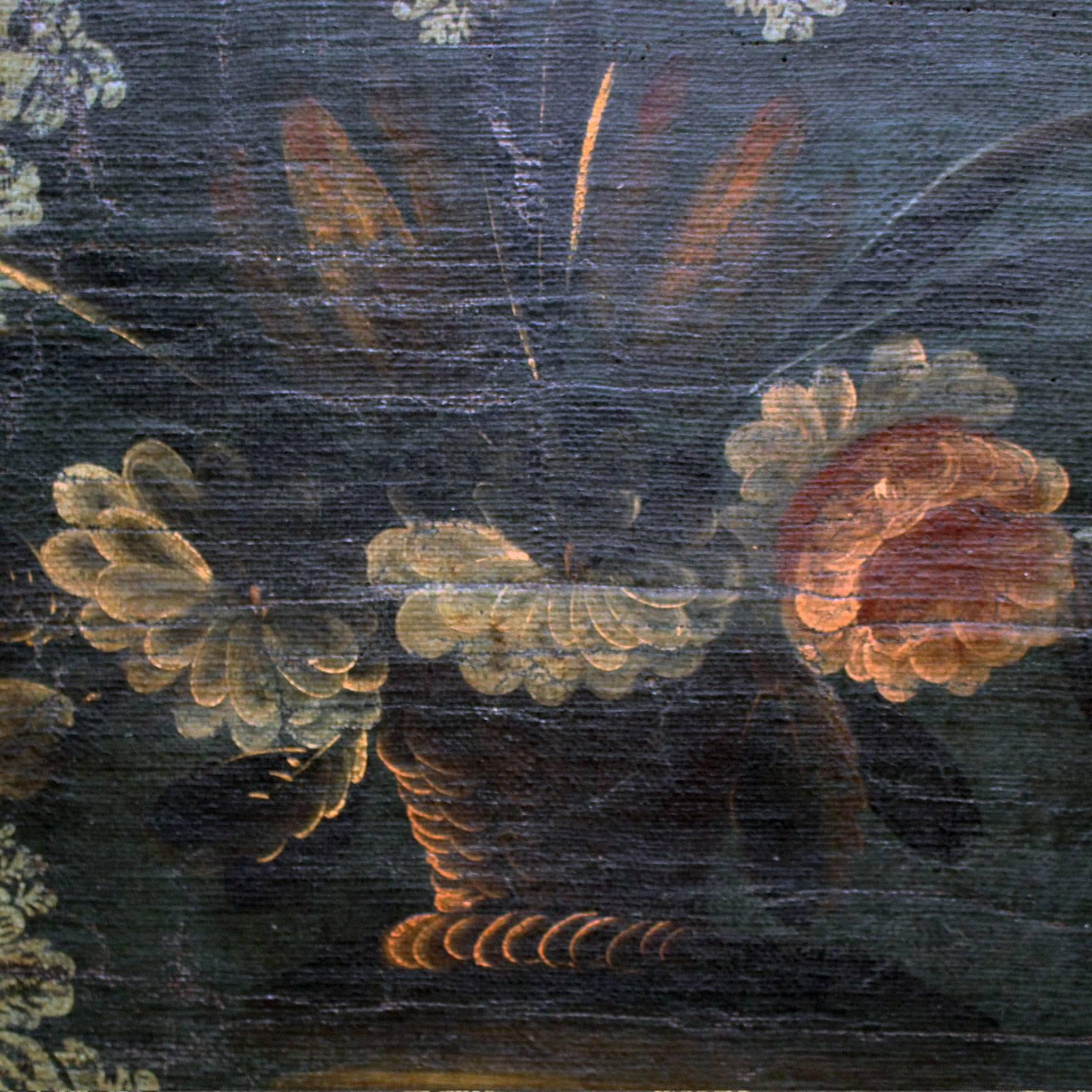 Set of Four 17th Century, Spanish Oil on Hessian Wall Covering Paintings 1
