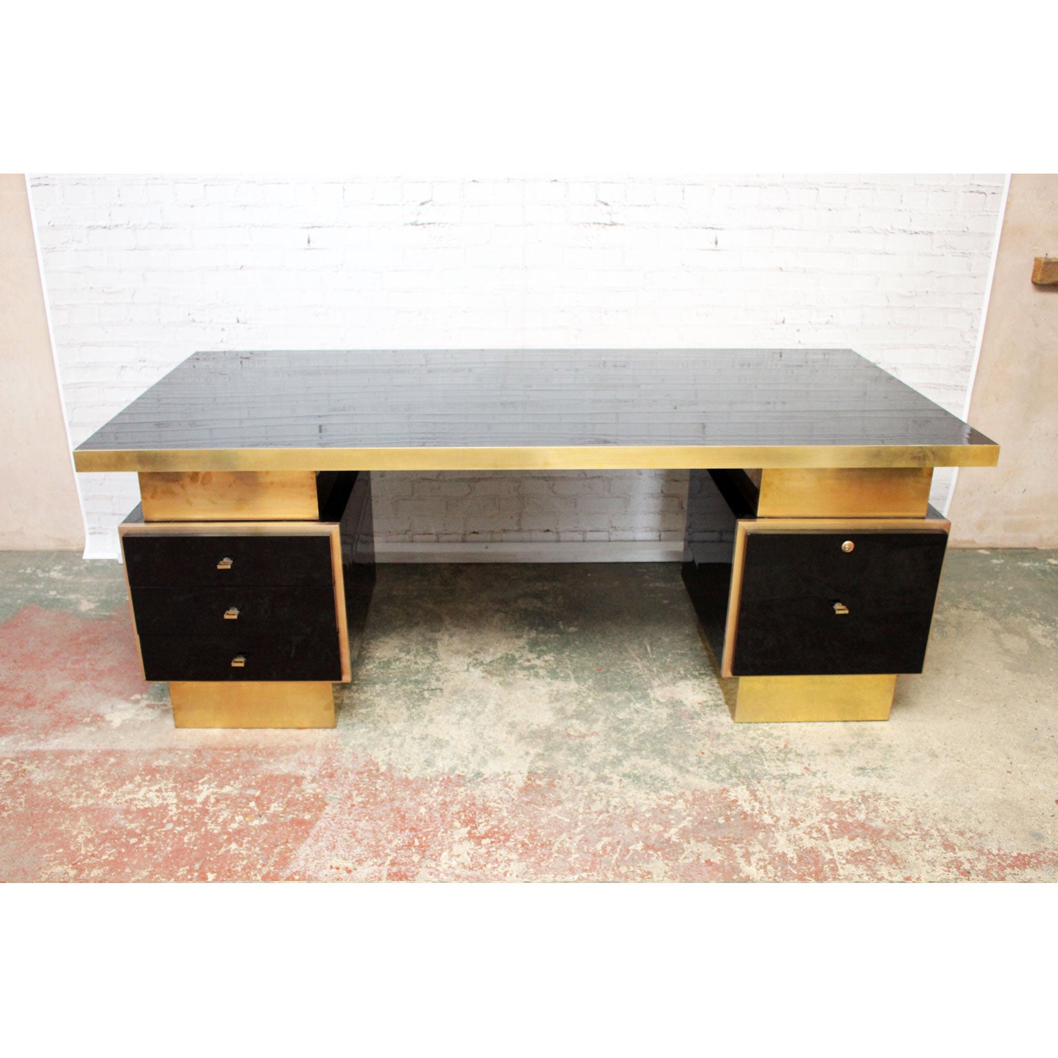 1970s Textured Black Lacquer And Brass Executive Desk By Guy Lefevre 1970s Textured Black Lacquer And Brass Executive Desk By Guy Lefevre At 1stdibs