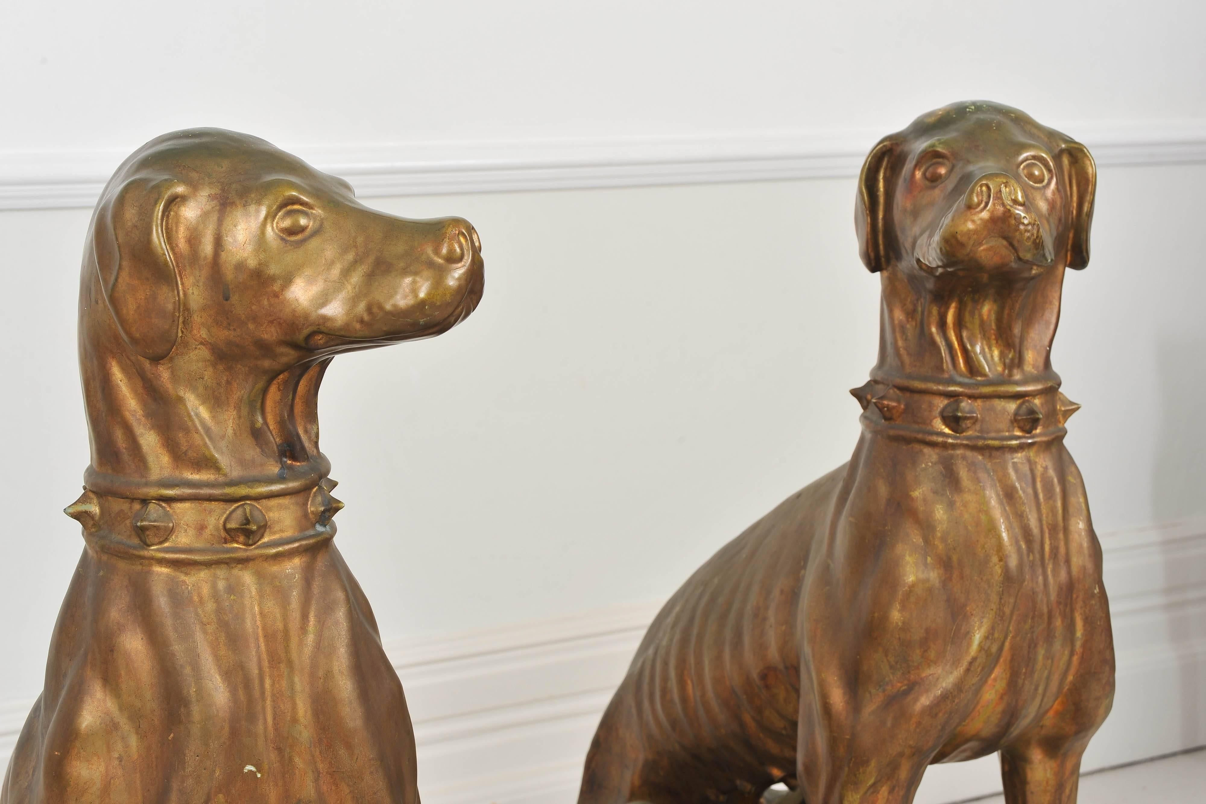 Pair of 1920s Art Deco Large Bronze Glazed Italian Terracotta Dog Statues 2