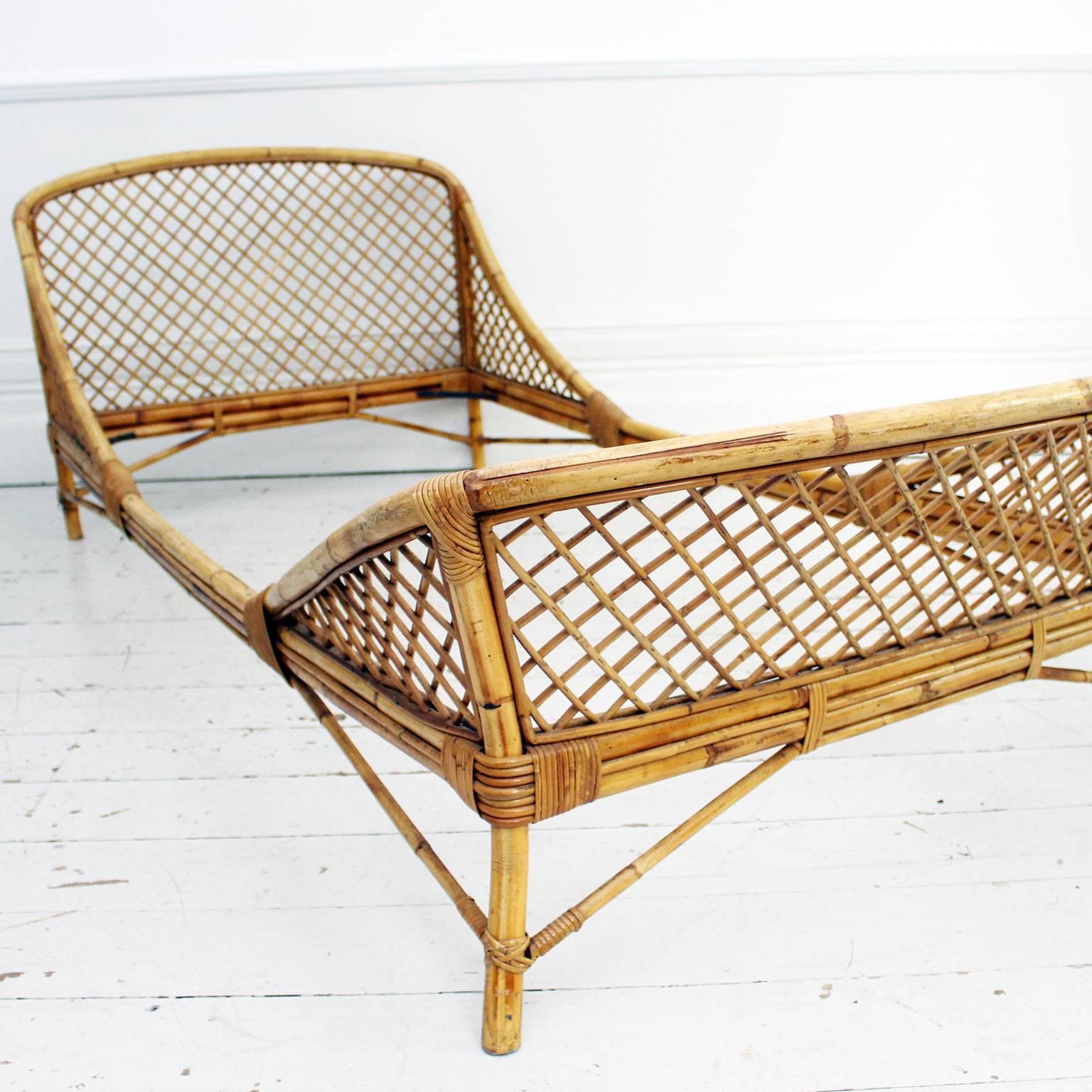 Pair of 1950s Mid-Century Modern Rattan and Bamboo French Beds by Louis Sognot 2