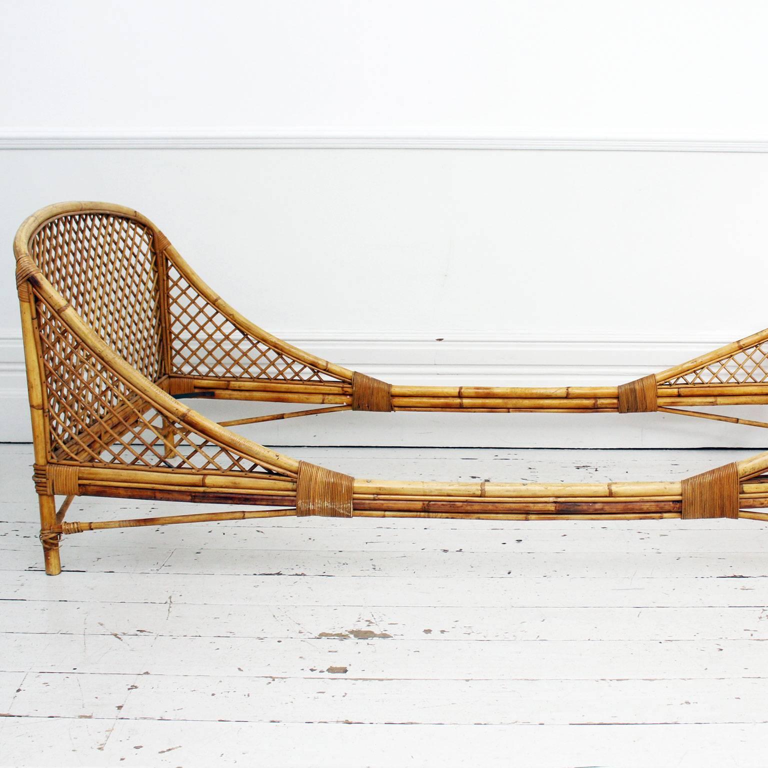Pair of 1950s Mid-Century Modern Rattan and Bamboo French Beds by Louis Sognot 3