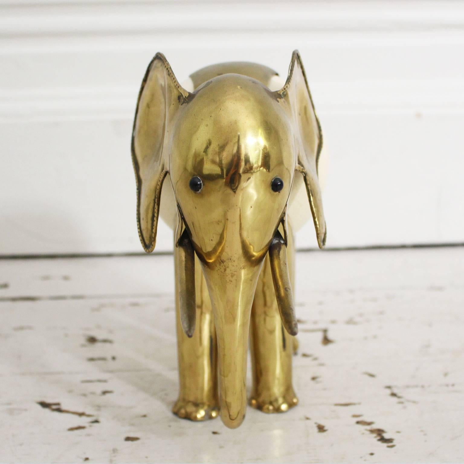 1970s Brass Ostrich Egg Sculpture of an Elephant In Excellent Condition In Kent, GB
