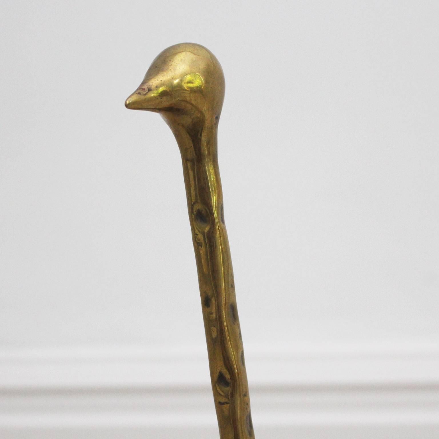 Modern French 1970s Brass Ostrich Sculpture with Ostrich Egg