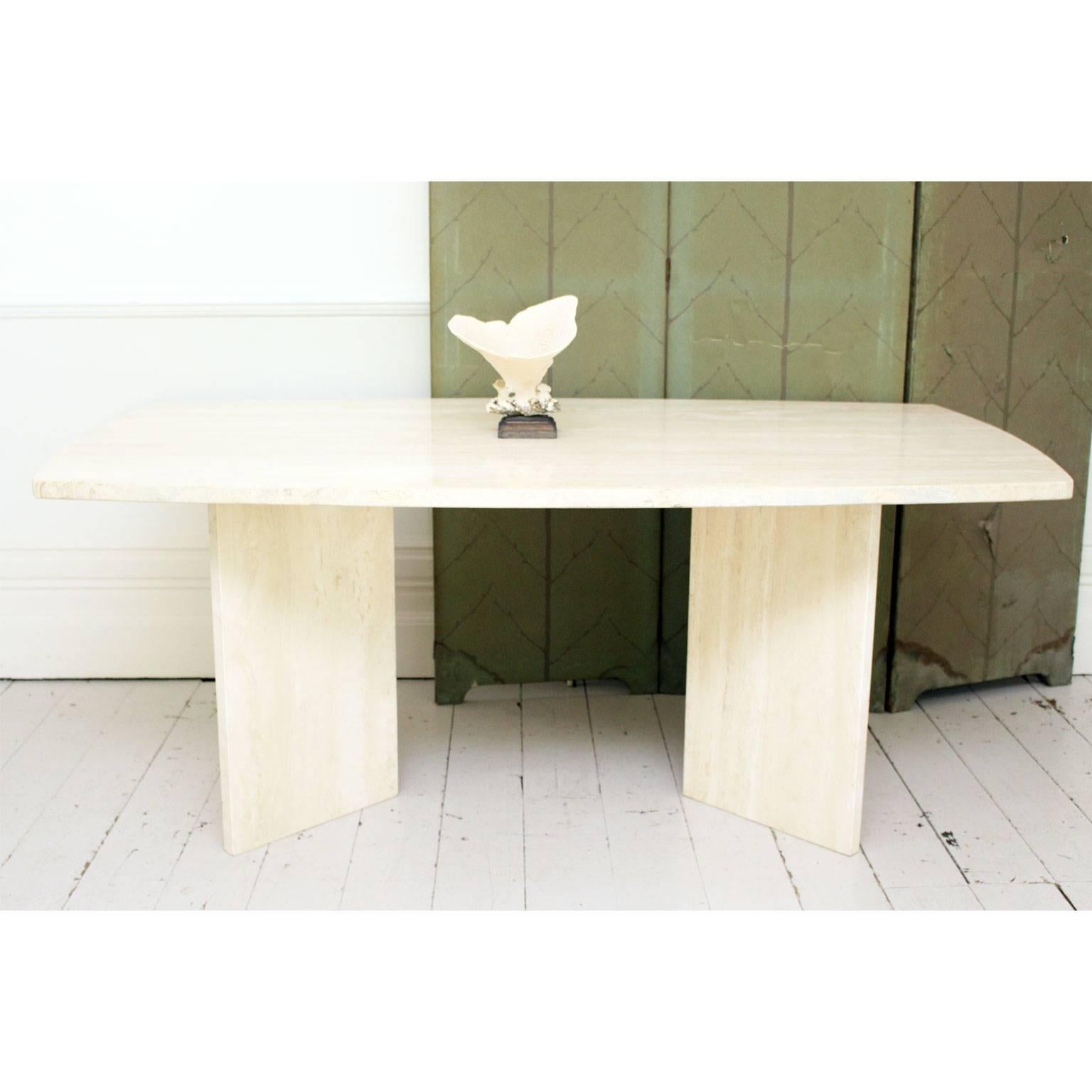 Modern Large 1970s French Travertine Marble Eight-Ten Seat Dining Table