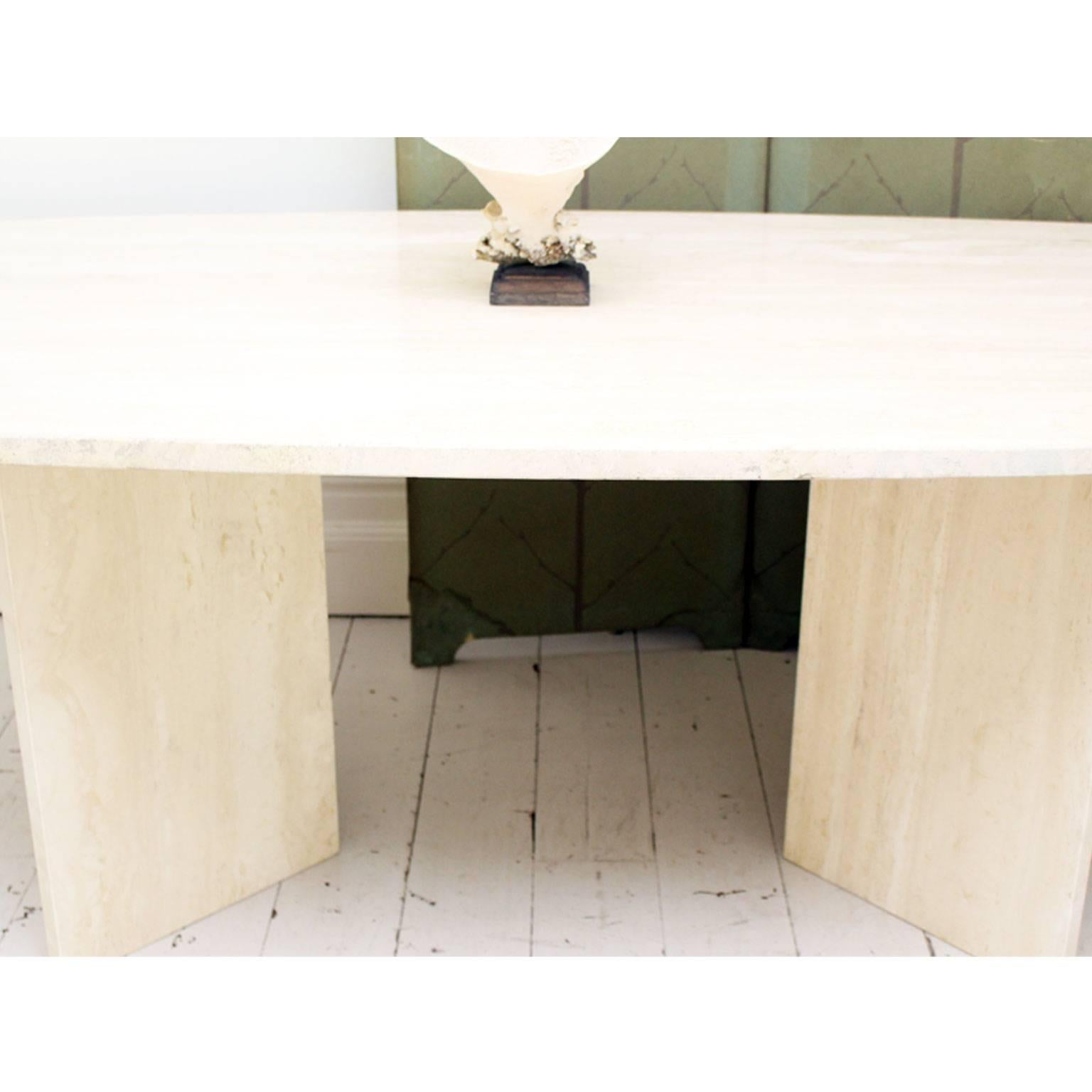 Large 1970s French Travertine Marble Eight-Ten Seat Dining Table In Excellent Condition In Kent, GB