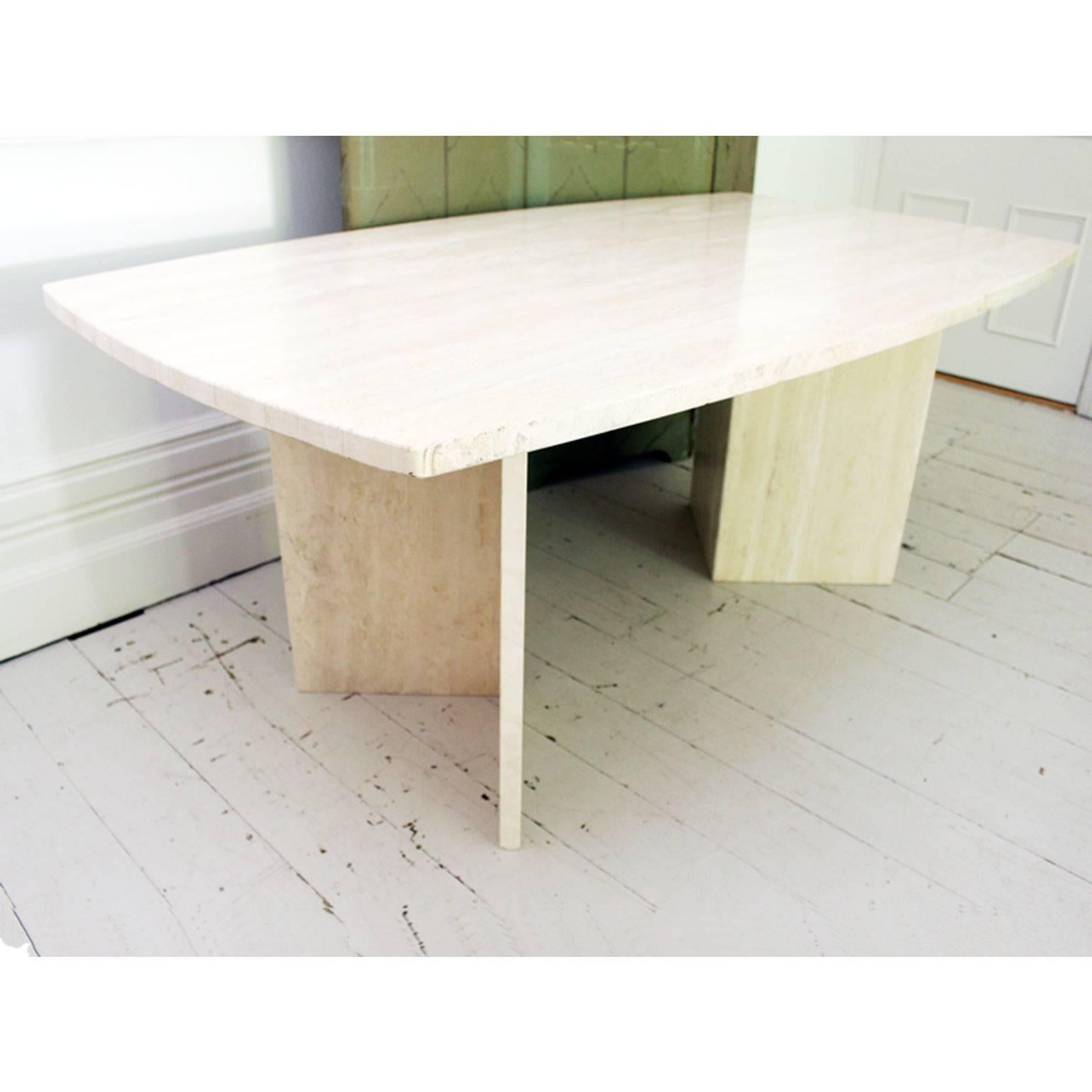 Large 1970s French Travertine Marble Eight-Ten Seat Dining Table 1