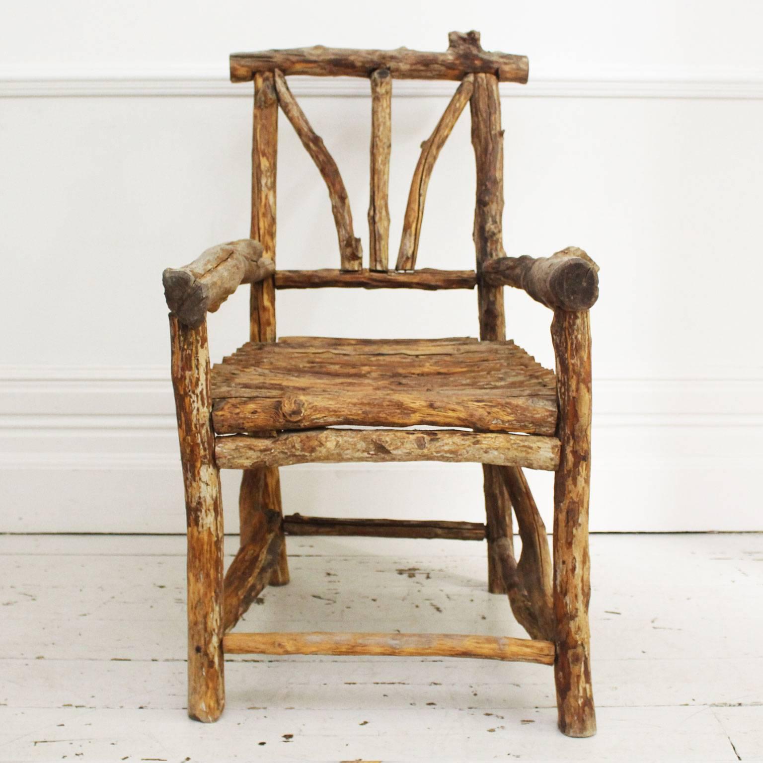 Folk Art, known in France as 'Art Populaire' is a favourite of ours. Each piece has so much soul.  This lovely chair would have been made by a Shepherd while he tended his sheep in Central France.  A cow hide cushion is included with this chair.