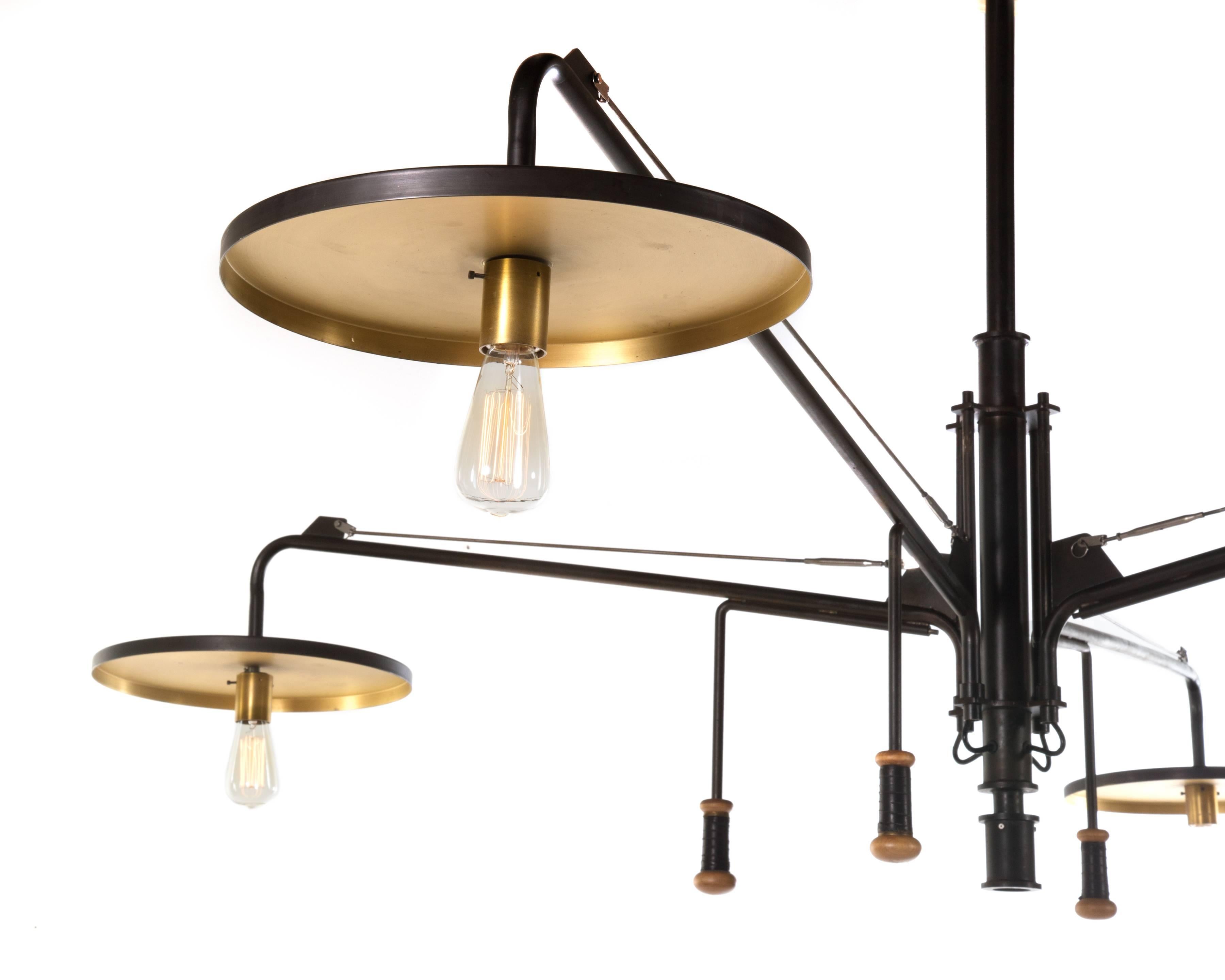 Hand-Crafted Luminaire, Monumental Custom Adjustable Four-Light Chandelier, circa 1980s For Sale
