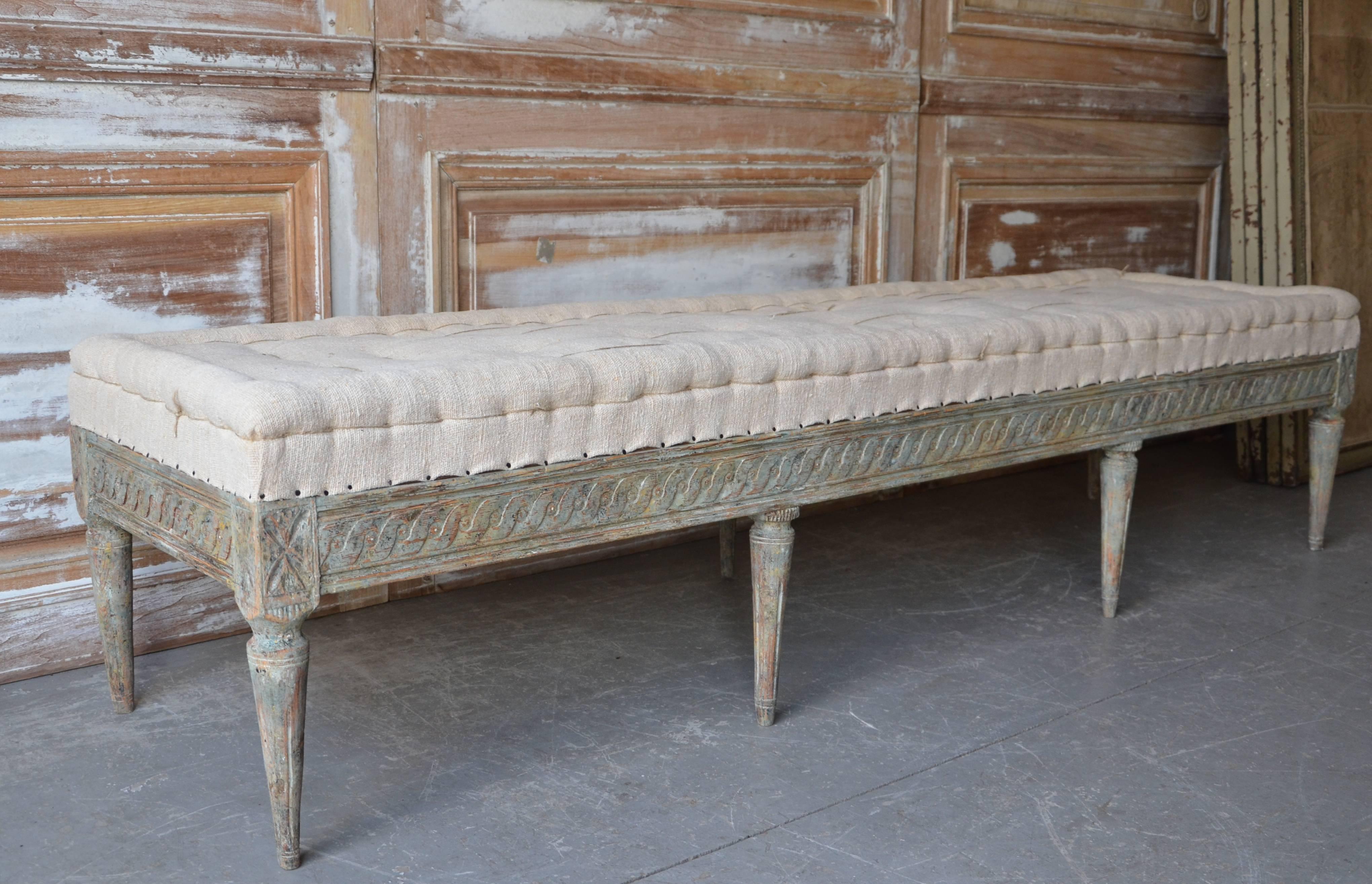 Hand-Crafted Swedish 18th Century Period Gustavian Long Bench