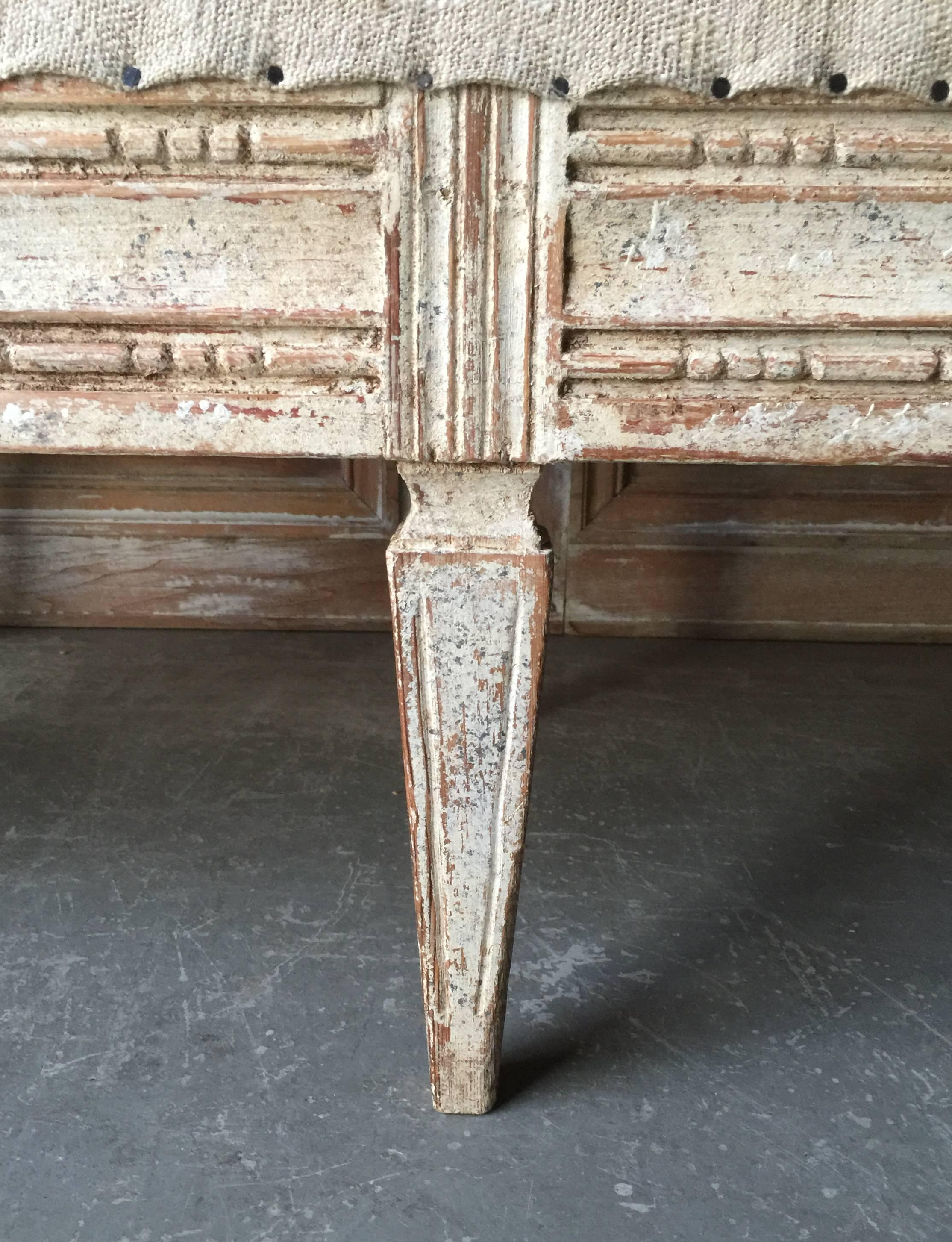 Pine Swedish Gustavian Period Bench with Antique Linen