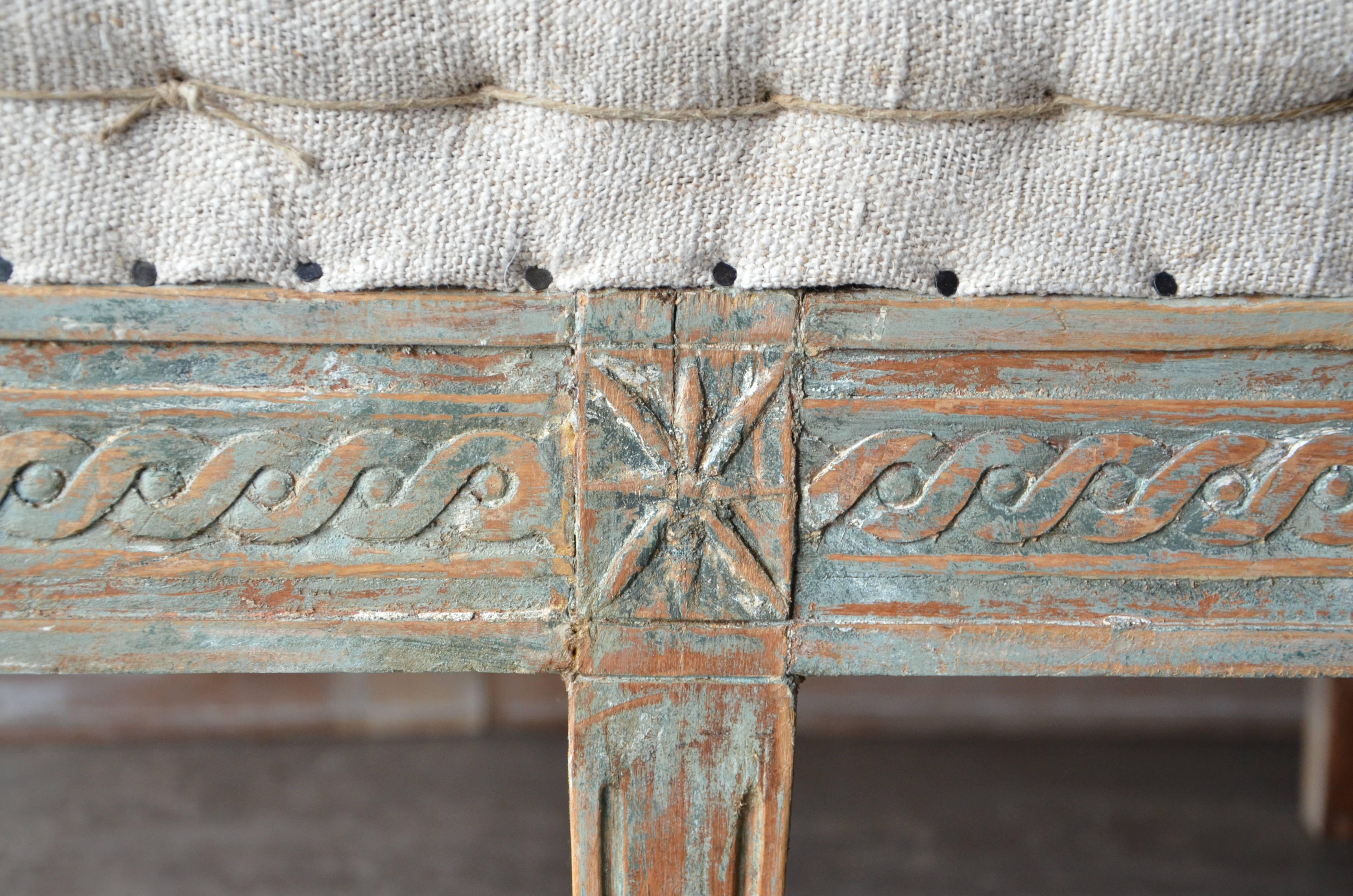 Linen Swedish Gustavian Period Sofa Bench